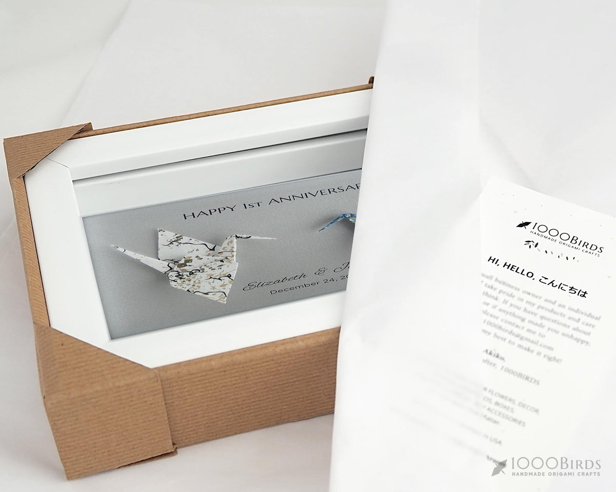 Origami Crane Art Frame – Deep North Journey Japanese Calligraphy, Japanese Handprinted Washi Paper
