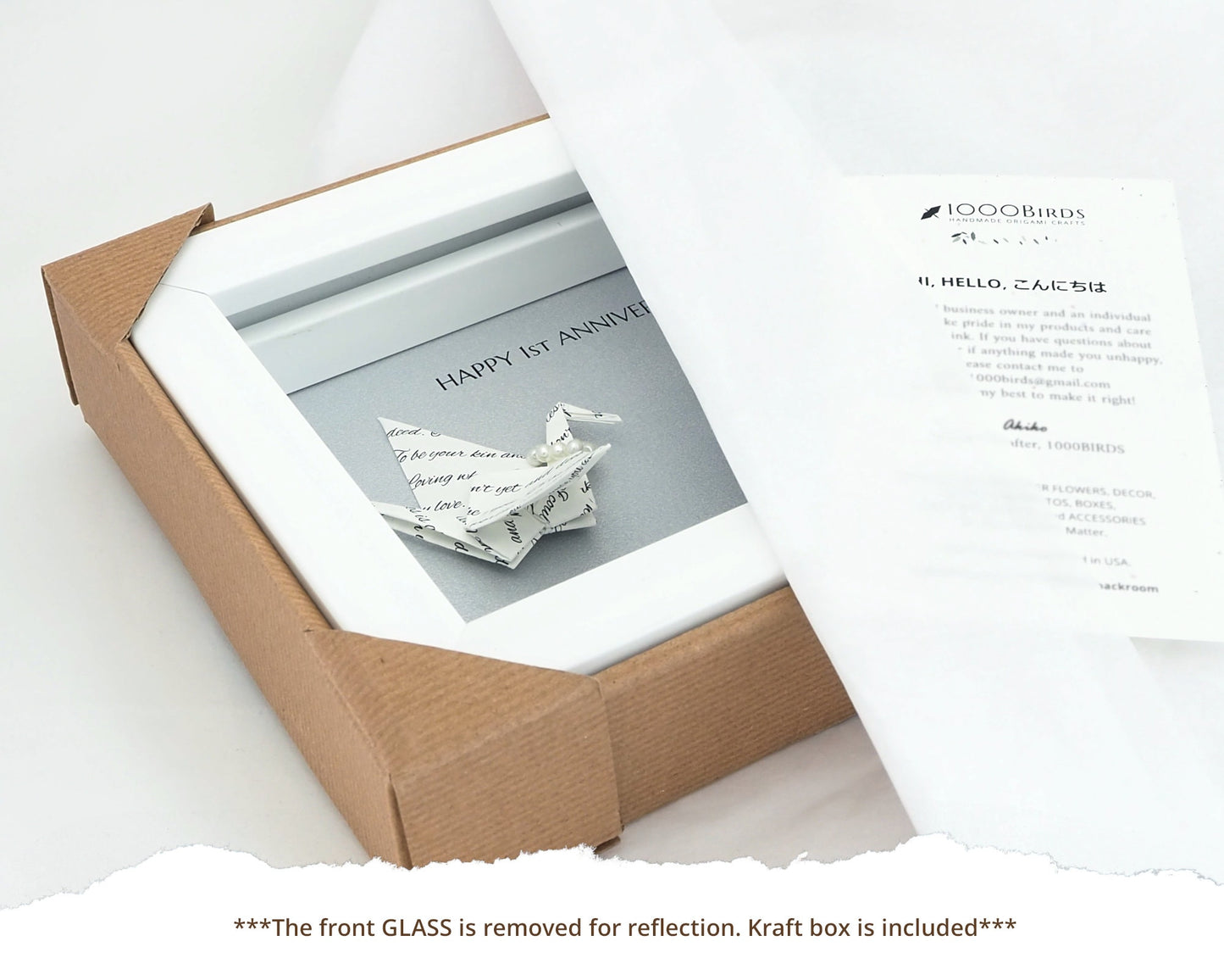 Personalized Wedding Vow Printed Origami Crane Art Frame – Perfect 1st Anniversary Gift for Him and Her