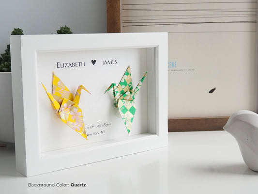 Checker Pattern with Cherry Blossoms Origami Crane Art Frame – Authentic Japanese Yuzen Washi Paper