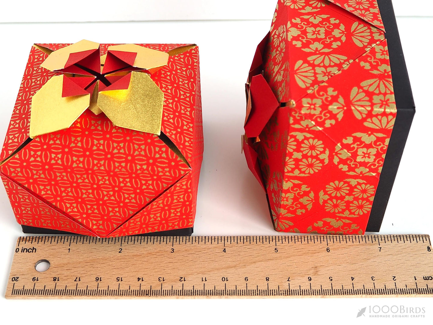Vermilion & Gold Origami Gift Box: Japanese Embossed Paper Box