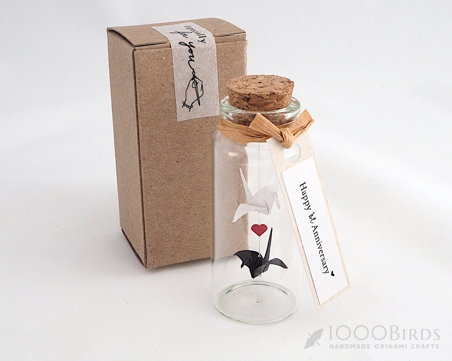 Personalized “I Carry Your Heart” Origami Crane Mini Bottle – Christmas Ornament & Paper Anniversary Keepsake