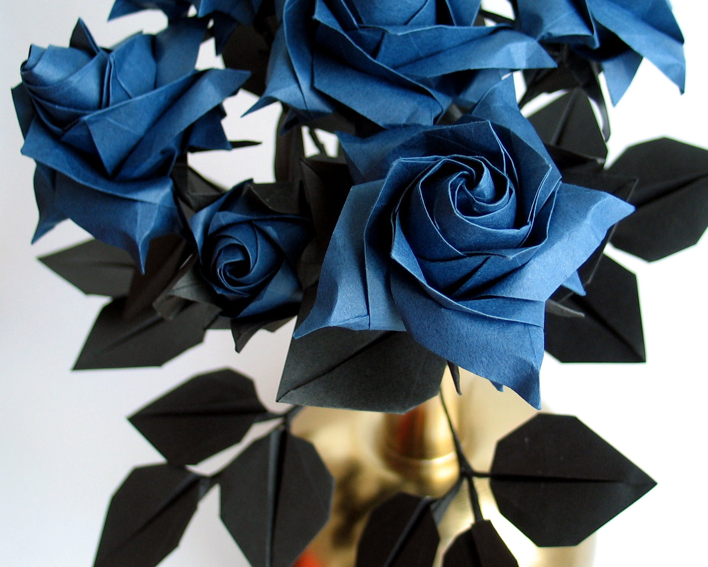 Navy Roses, Rose Rosebud, Flower Bouquet, Origami Bouquet, Black Bouquet, Personalized Card, Paper Flower, Paper Anniversary