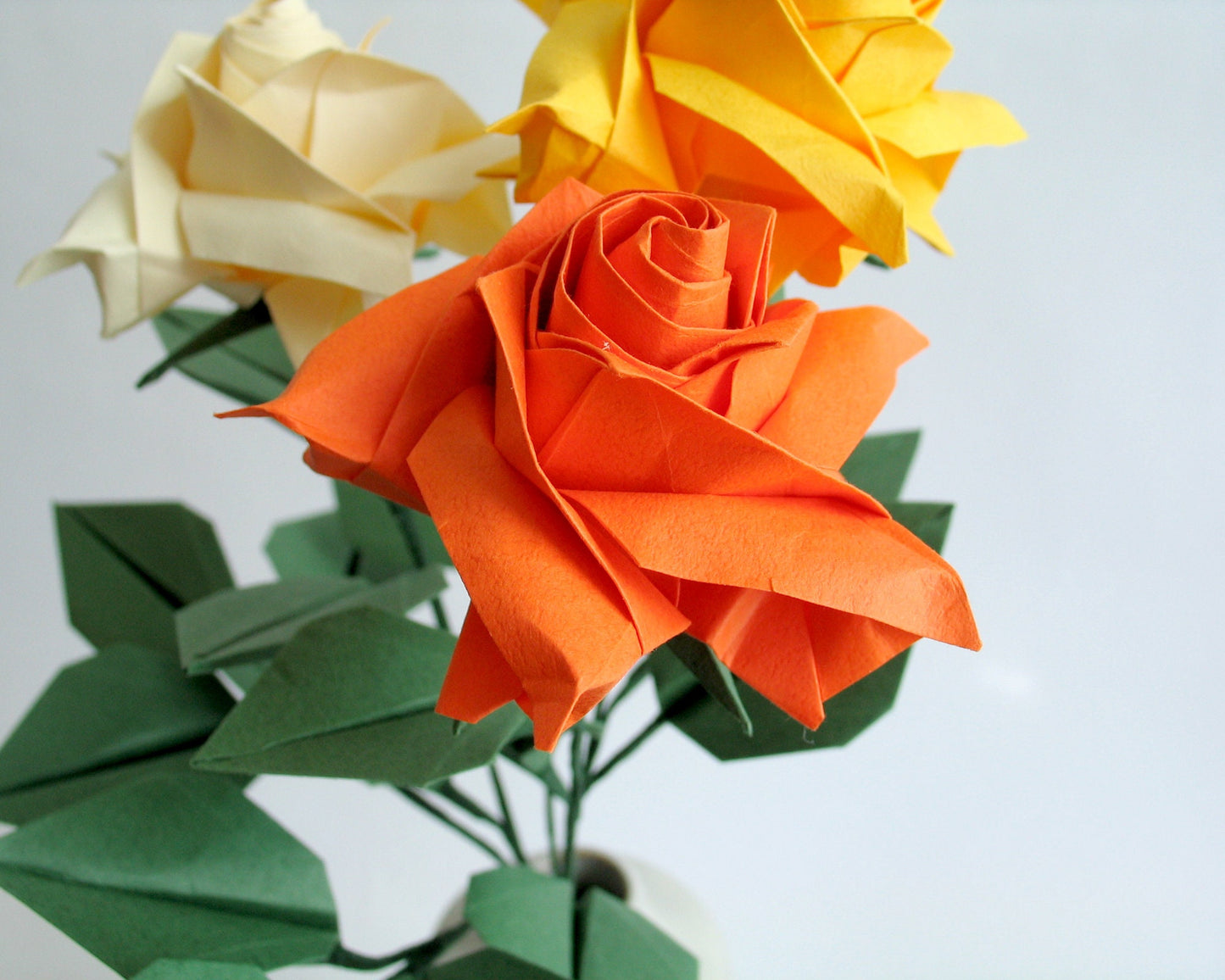Yellow, Cream, Orange, Origami Rose Bouquet, Paper Flower, Artificial Flora, Paper Anniversary, First Anniversary, Gift for woman