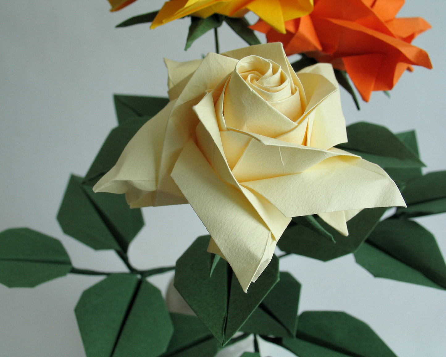 Yellow, Cream, Orange, Origami Rose Bouquet, Paper Flower, Artificial Flora, Paper Anniversary, First Anniversary, Gift for woman