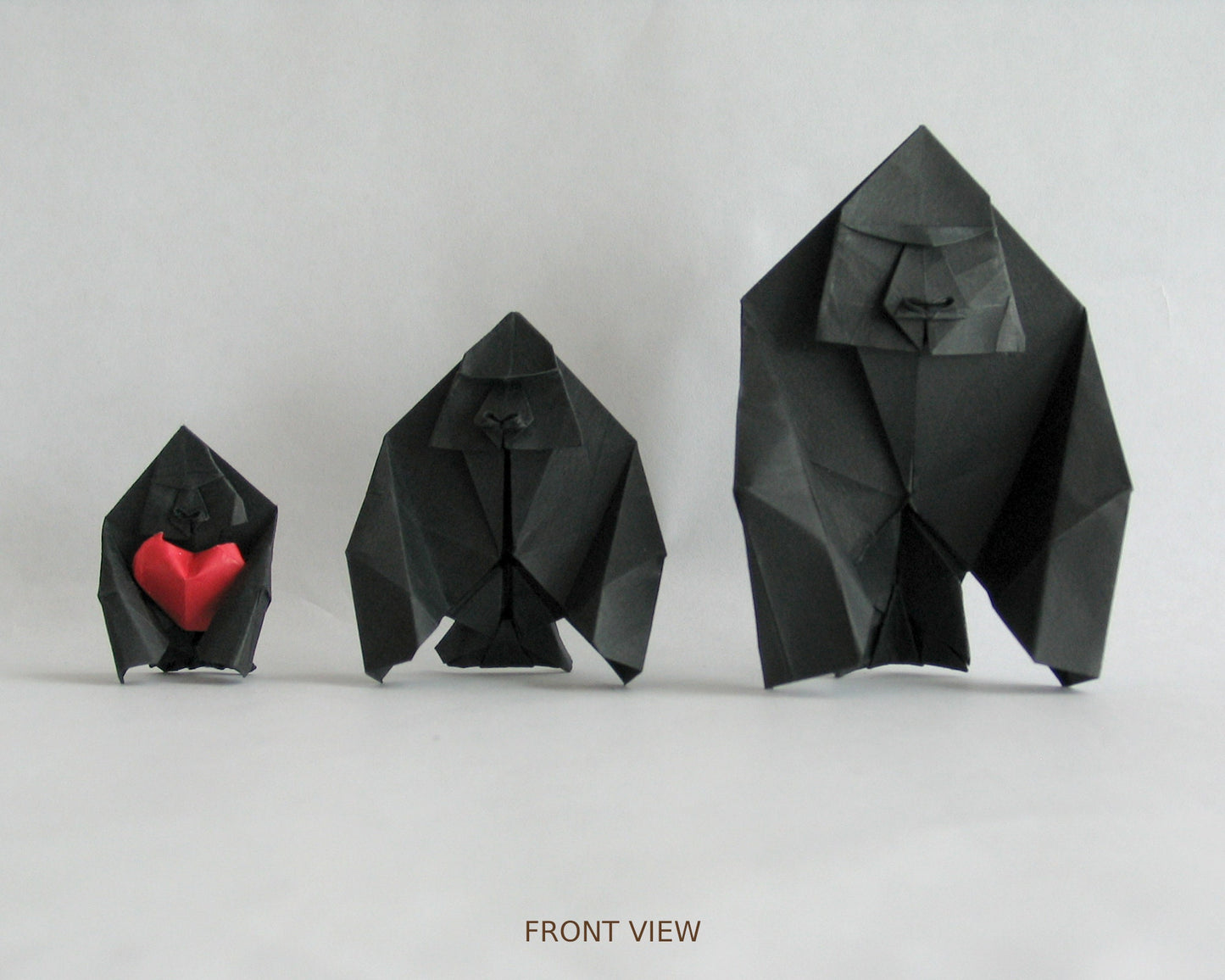 Gorilla Family & a Heart Origami Paper Sculpture, Paper Sculpture, Family Gift, Paper Animal Sculpture, Nursery Decor, Animal Family