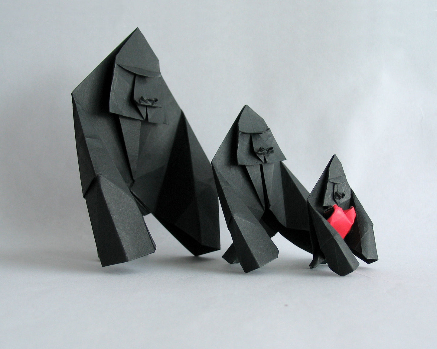 Gorilla Family & a Heart Origami Paper Sculpture, Paper Sculpture, Family Gift, Paper Animal Sculpture, Nursery Decor, Animal Family