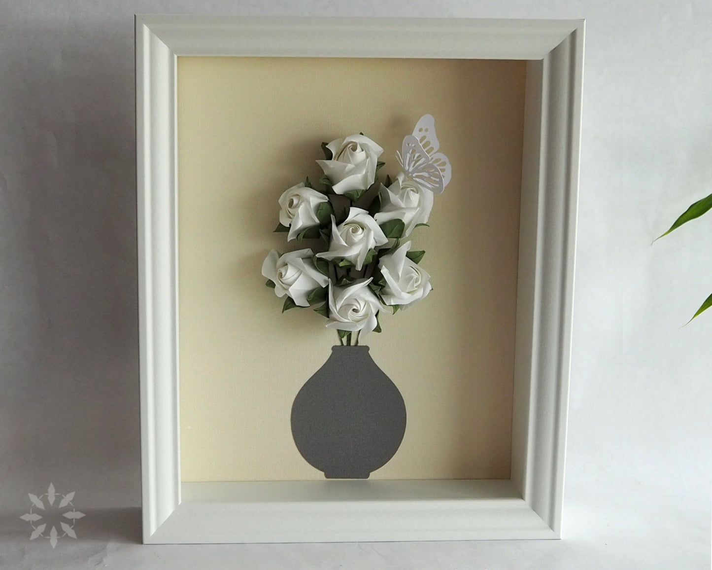 Handcrafted White Origami Rosebud Shadow Box - Unique Wall Art for Home Décor & Perfect Gift