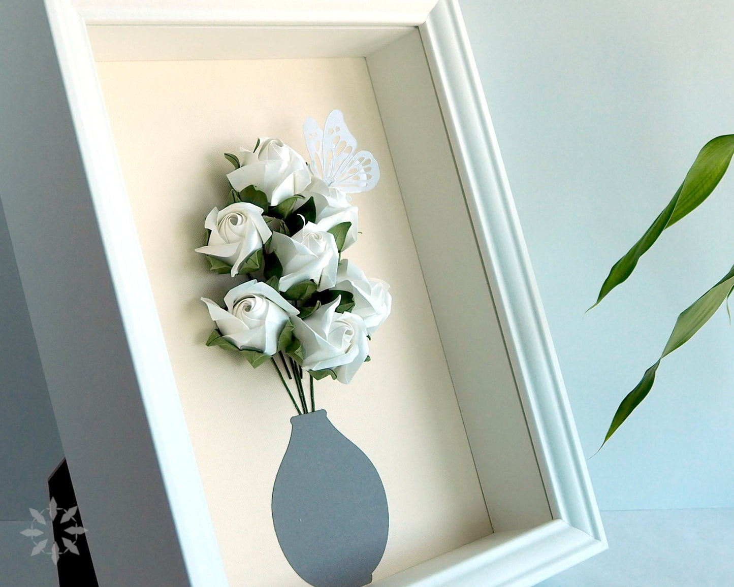 Handcrafted White Origami Rosebud Shadow Box - Unique Wall Art for Home Décor & Perfect Gift