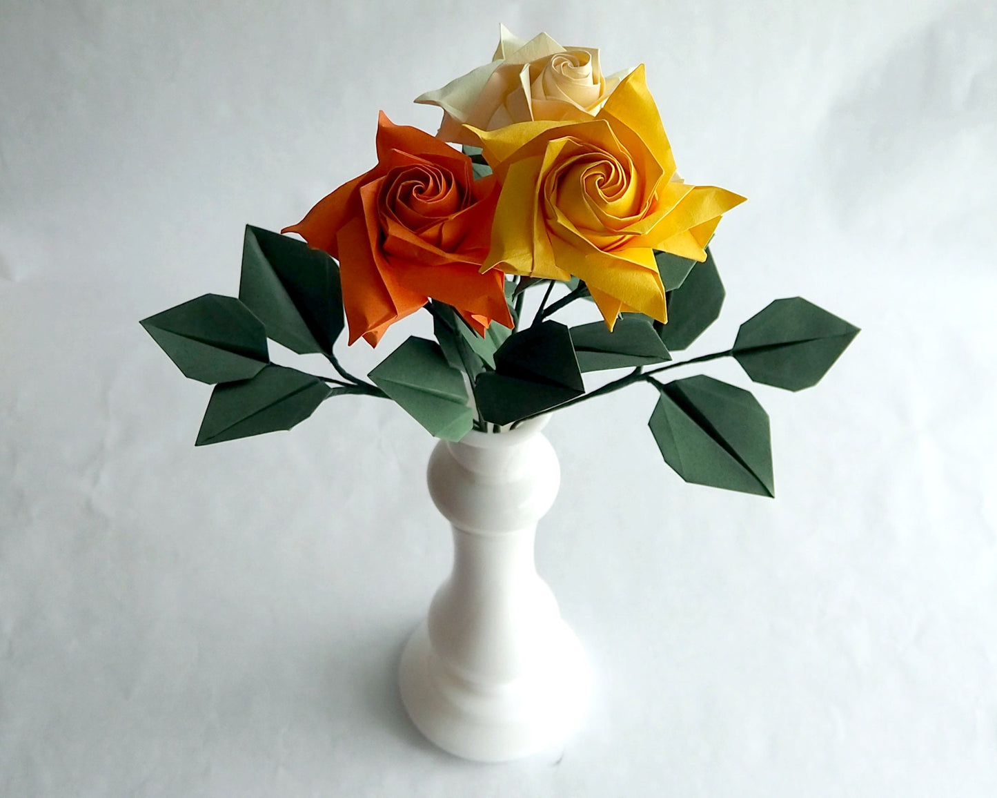 Yellow, Cream, Orange, Origami Rose Bouquet, Paper Flower, Artificial Flora, Paper Anniversary, First Anniversary, Gift for woman