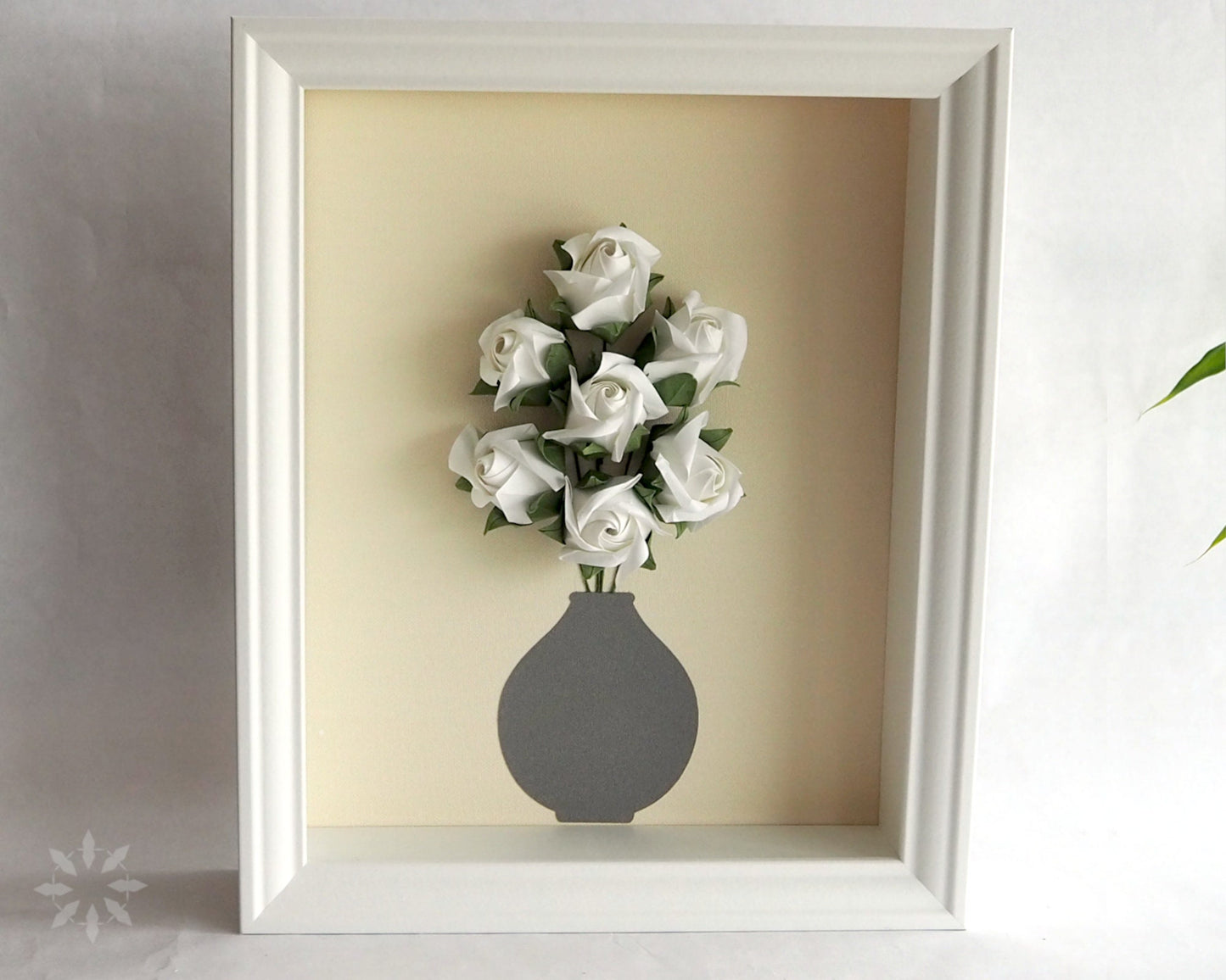 Handcrafted White Origami Rosebud Shadow Box - Unique Wall Art for Home Décor & Perfect Gift