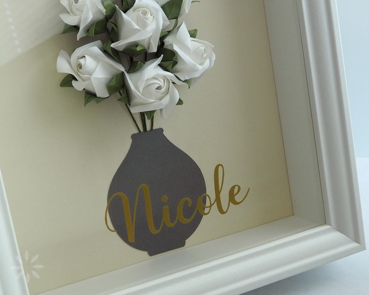 Handcrafted White Origami Rosebud Shadow Box - Unique Wall Art for Home Décor & Perfect Gift