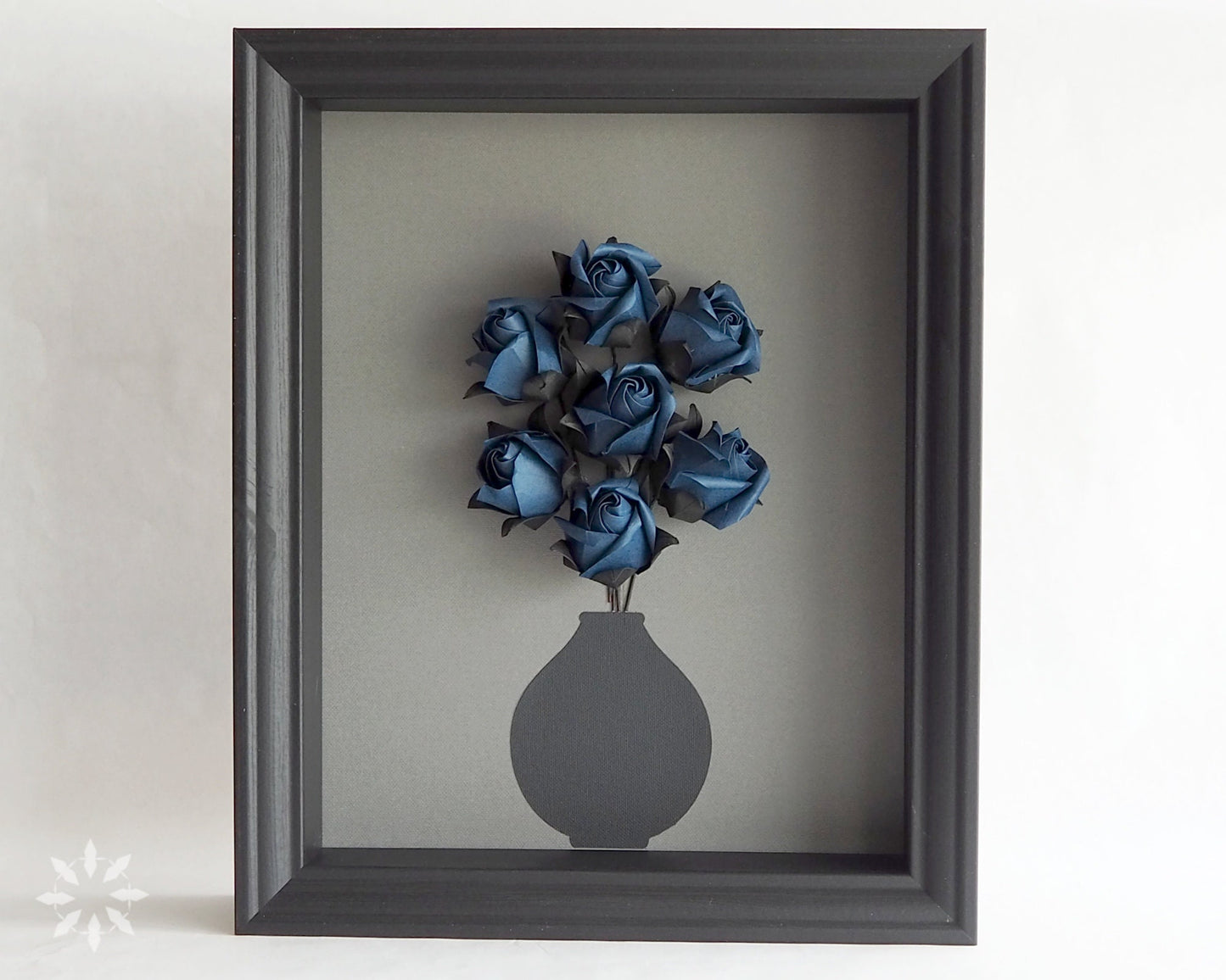 Handcrafted Navy Origami Rosebud Shadow Box - Unique Wall Art for Home Décor & Perfect Gift