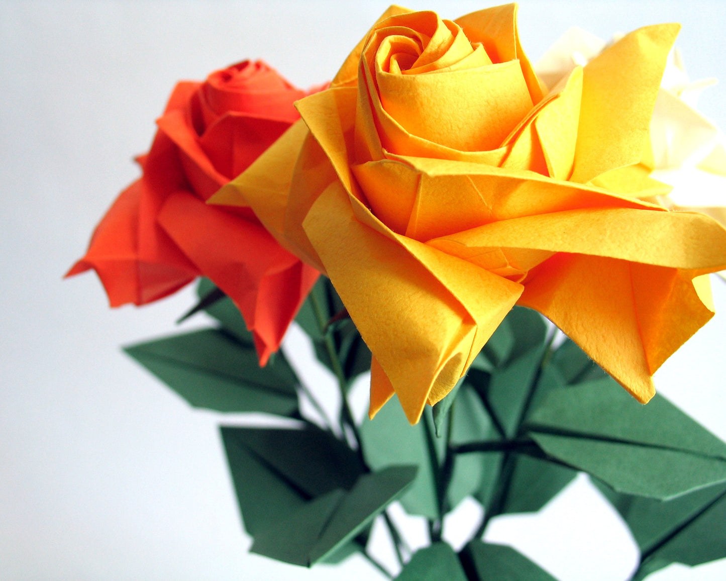 Yellow, Cream, Orange, Origami Rose Bouquet, Paper Flower, Artificial Flora, Paper Anniversary, First Anniversary, Gift for woman