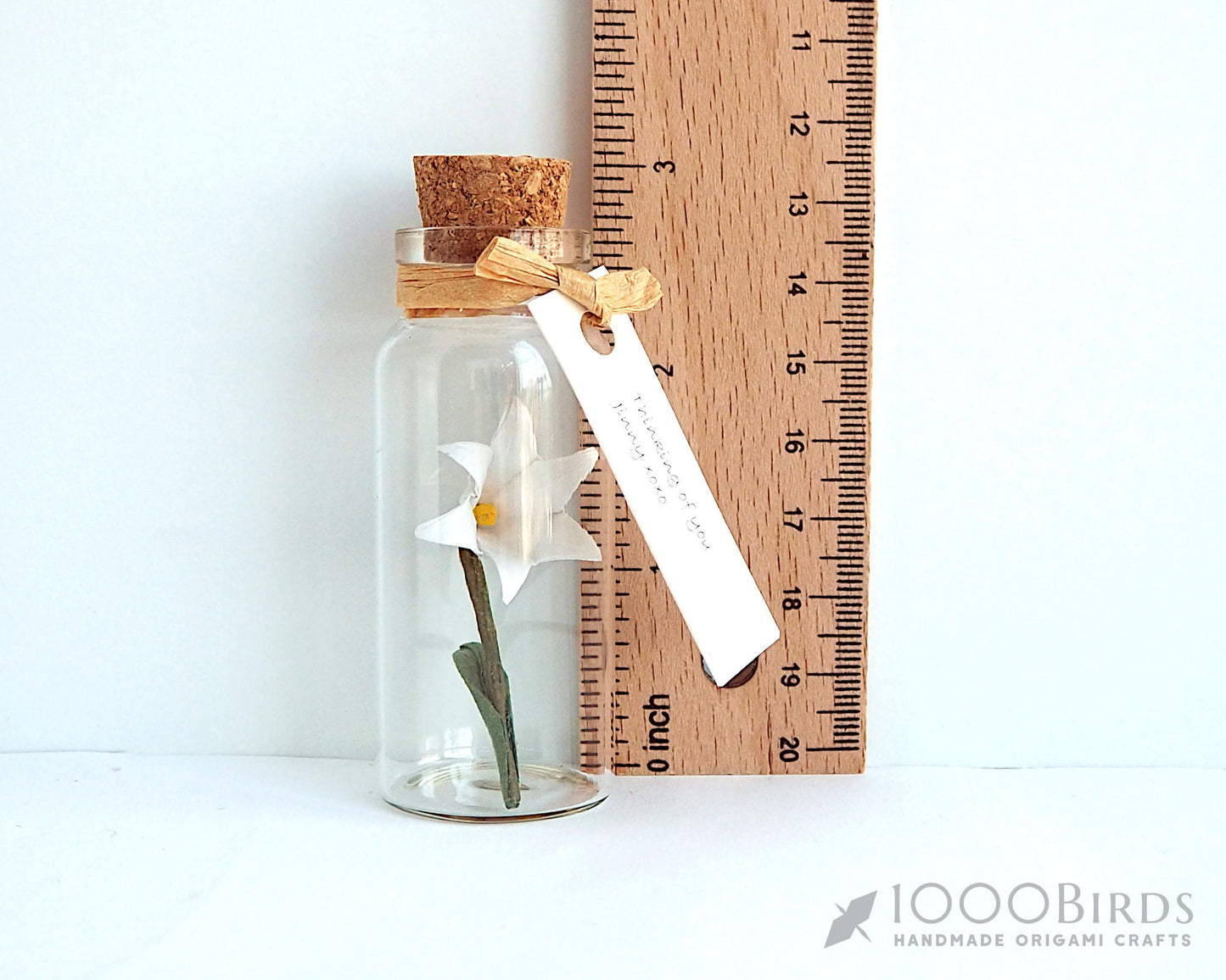 White Lily Origami Paper Flower in Mini Bottle, Elegant Therapeutic Origami Gifts: Symbolic Creations for Comfort and Hope