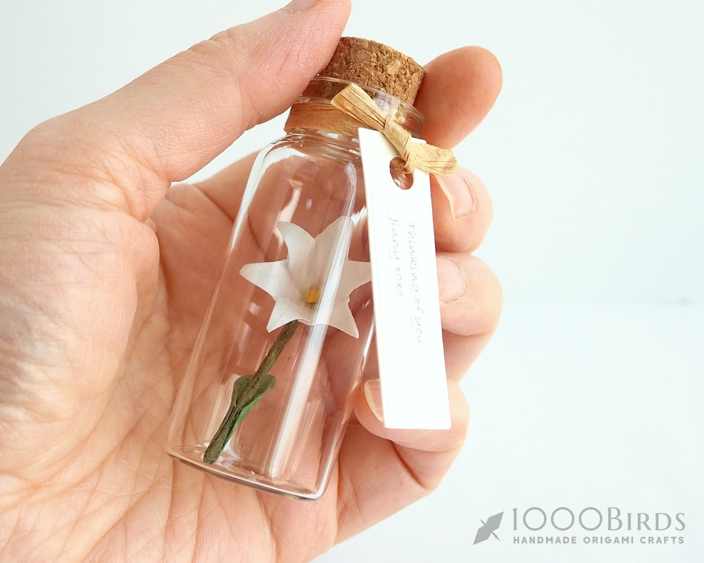 White Lily Origami Paper Flower in Mini Bottle, Elegant Therapeutic Origami Gifts: Symbolic Creations for Comfort and Hope