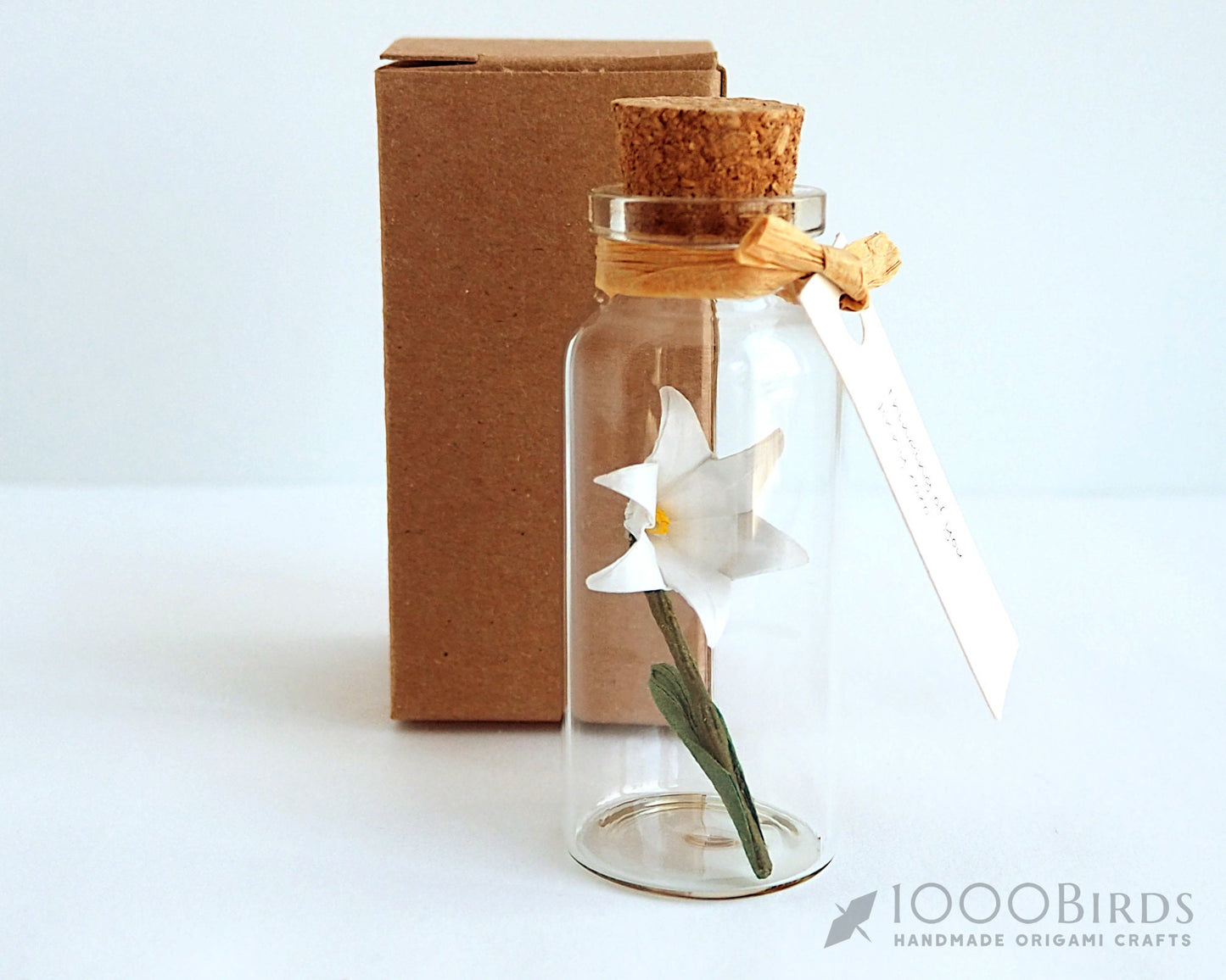 White Lily Origami Paper Flower in Mini Bottle, Elegant Therapeutic Origami Gifts: Symbolic Creations for Comfort and Hope
