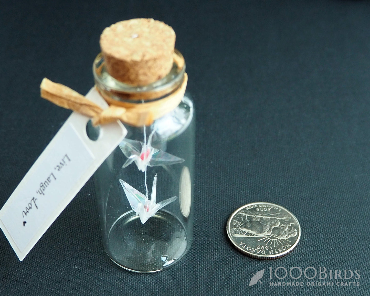 I Carry Your Heart Red Heart in Origami Crane Garland in Mini Gift Bottle with Personalized Message Tag, Wedding Party Gift, Japanese Kawaii