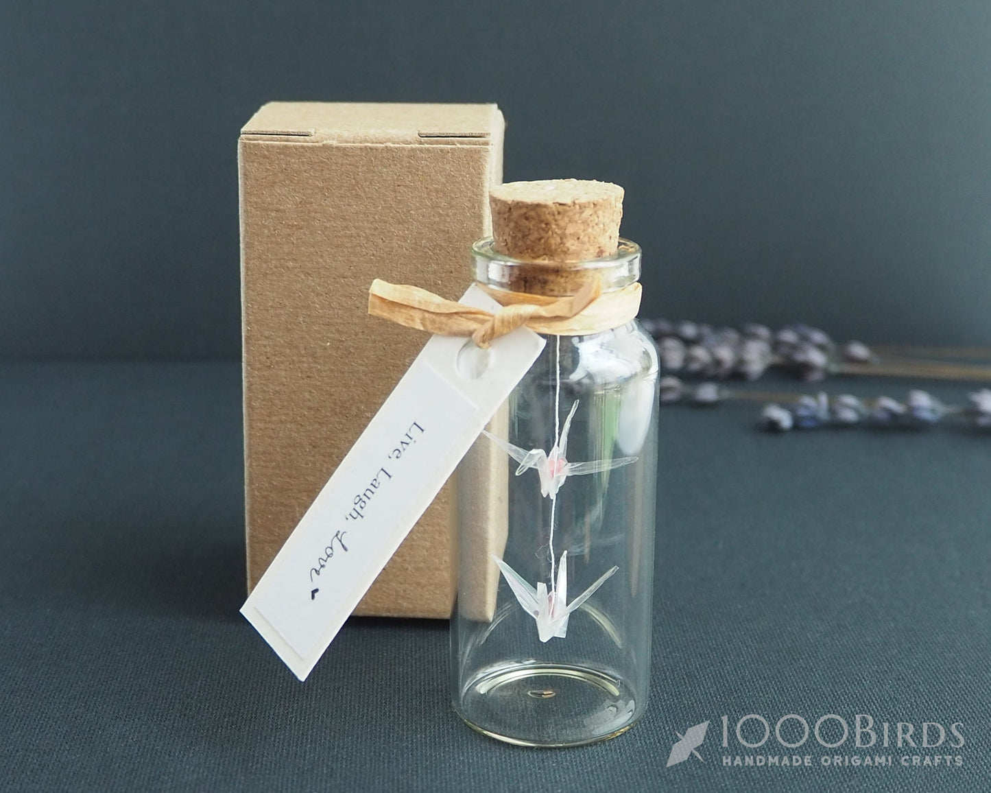 I Carry Your Heart Red Heart in Origami Crane Garland in Mini Gift Bottle with Personalized Message Tag, Wedding Party Gift, Japanese Kawaii