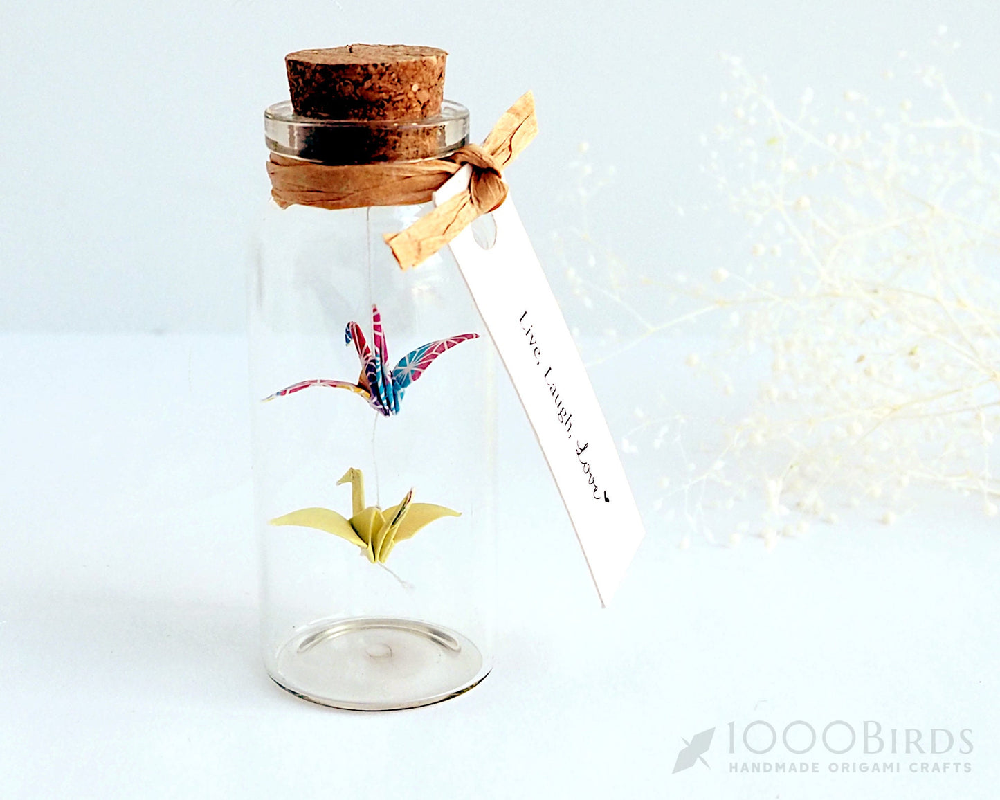 Two Tone Origami Paper Cranes in Mini Bottle with Personalized Tag, Personalized Gift, Best Friend Gift, Lucky Charms, Greeting Card