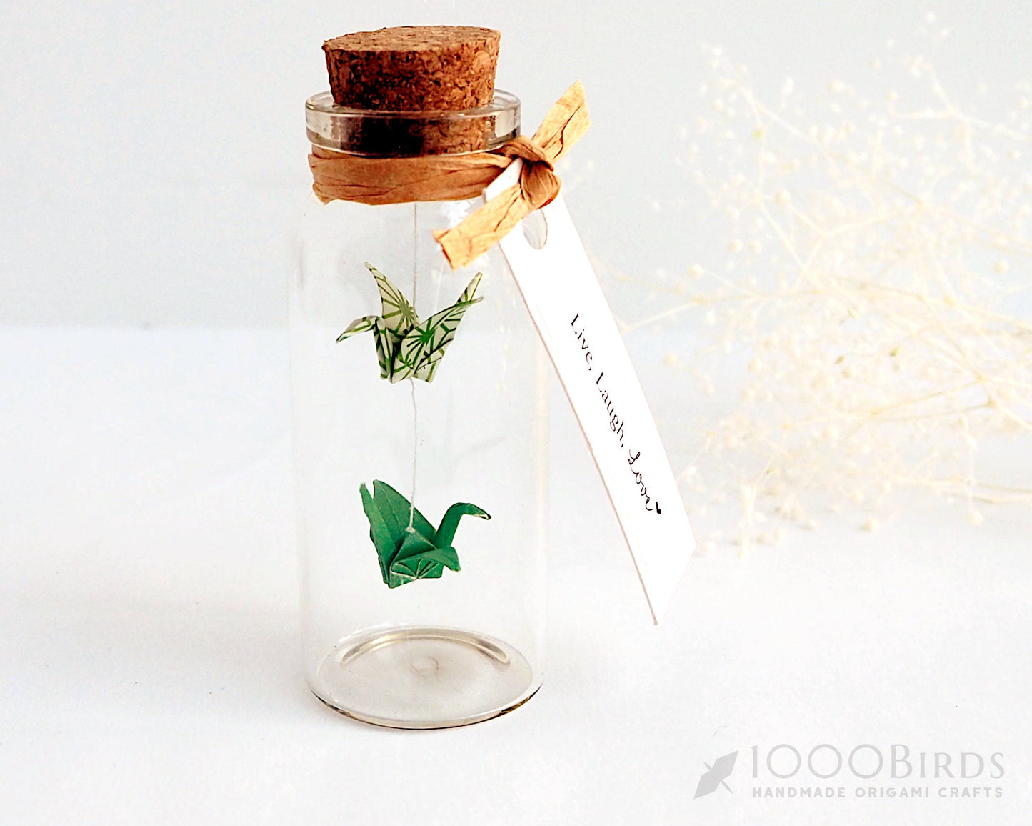 Two Tone Origami Paper Cranes in Mini Bottle with Personalized Tag, Personalized Gift, Best Friend Gift, Lucky Charms, Greeting Card