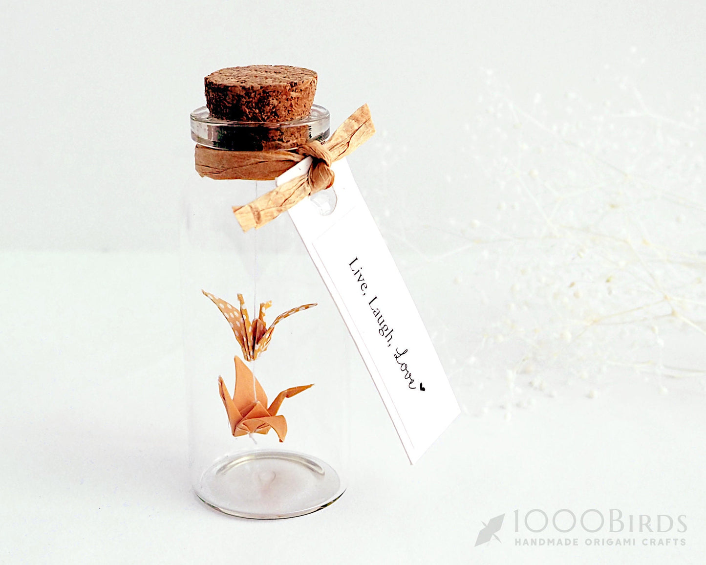 Two Tone Origami Paper Cranes in Mini Bottle with Personalized Tag, Personalized Gift, Best Friend Gift, Lucky Charms, Greeting Card