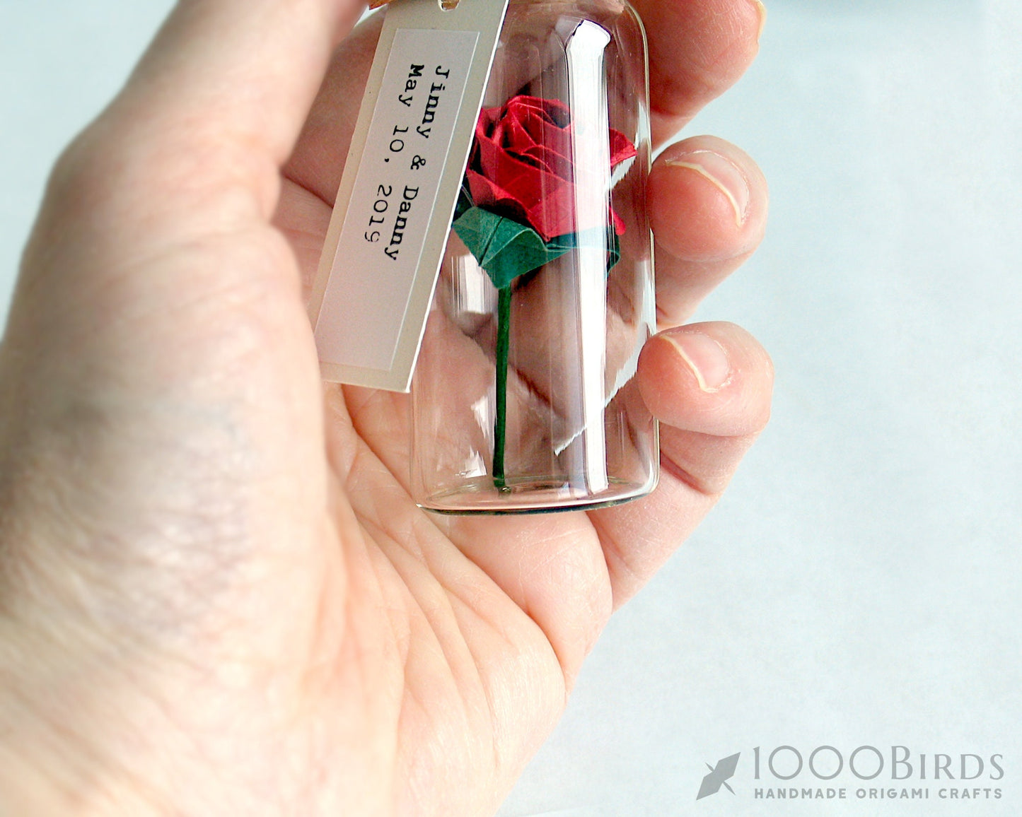 Personalized Mini Bottled Origami Rose: A Unique Artistic Greeting Card Alternative for Valentine's Day and Every Special Occasion