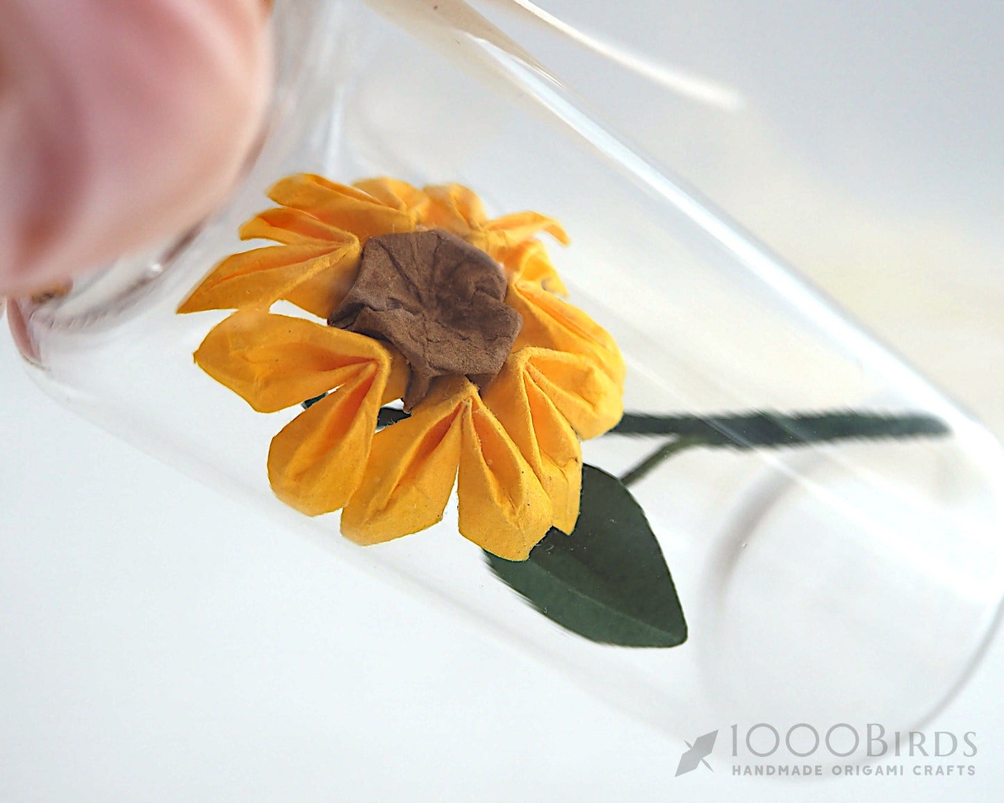 Sending Sunshine Handmade Origami Paper Sunflower in Mini Bottle with Personalized Message Tag / Paper Anniversary Gift / Sunflower Decor