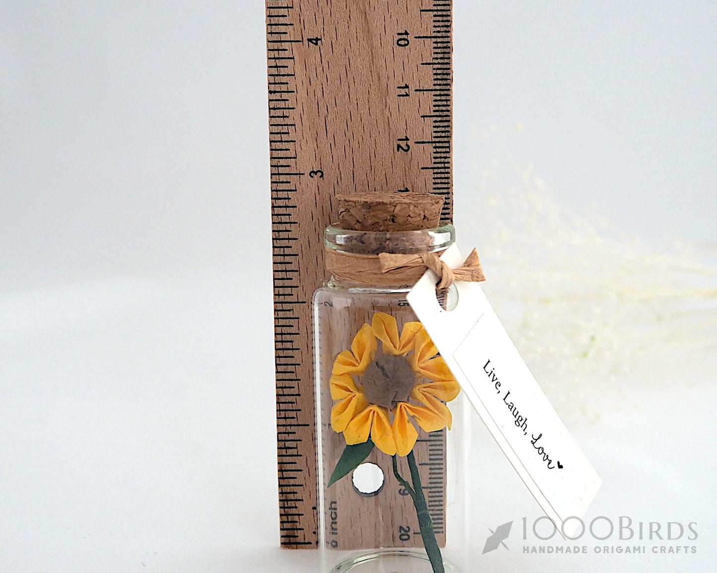 Sending Sunshine Handmade Origami Paper Sunflower in Mini Bottle with Personalized Message Tag / Paper Anniversary Gift / Sunflower Decor