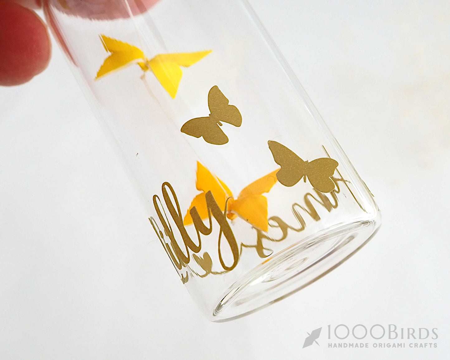 Origami Butterfly, Mini Bottle, Personalized Vinyl, Yellow Butterfly, Personalized Gift, Paper Butterfly, Bridal Shower Gift, Butterfly Gift