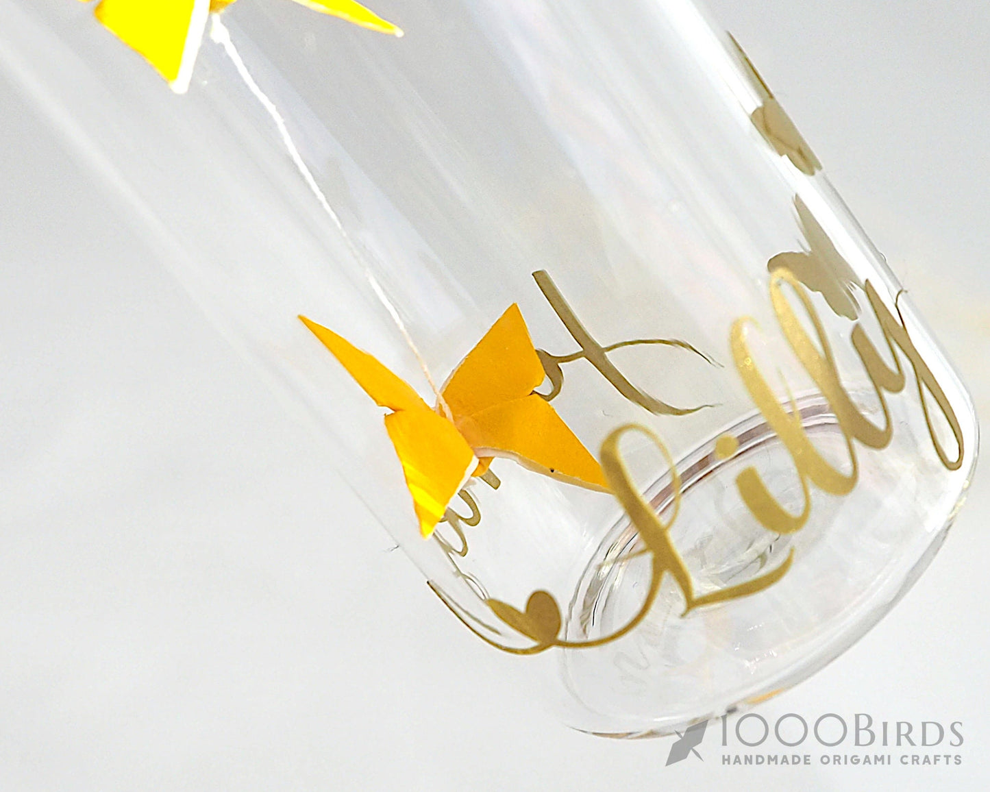 Origami Butterfly, Mini Bottle, Personalized Vinyl, Yellow Butterfly, Personalized Gift, Paper Butterfly, Bridal Shower Gift, Butterfly Gift