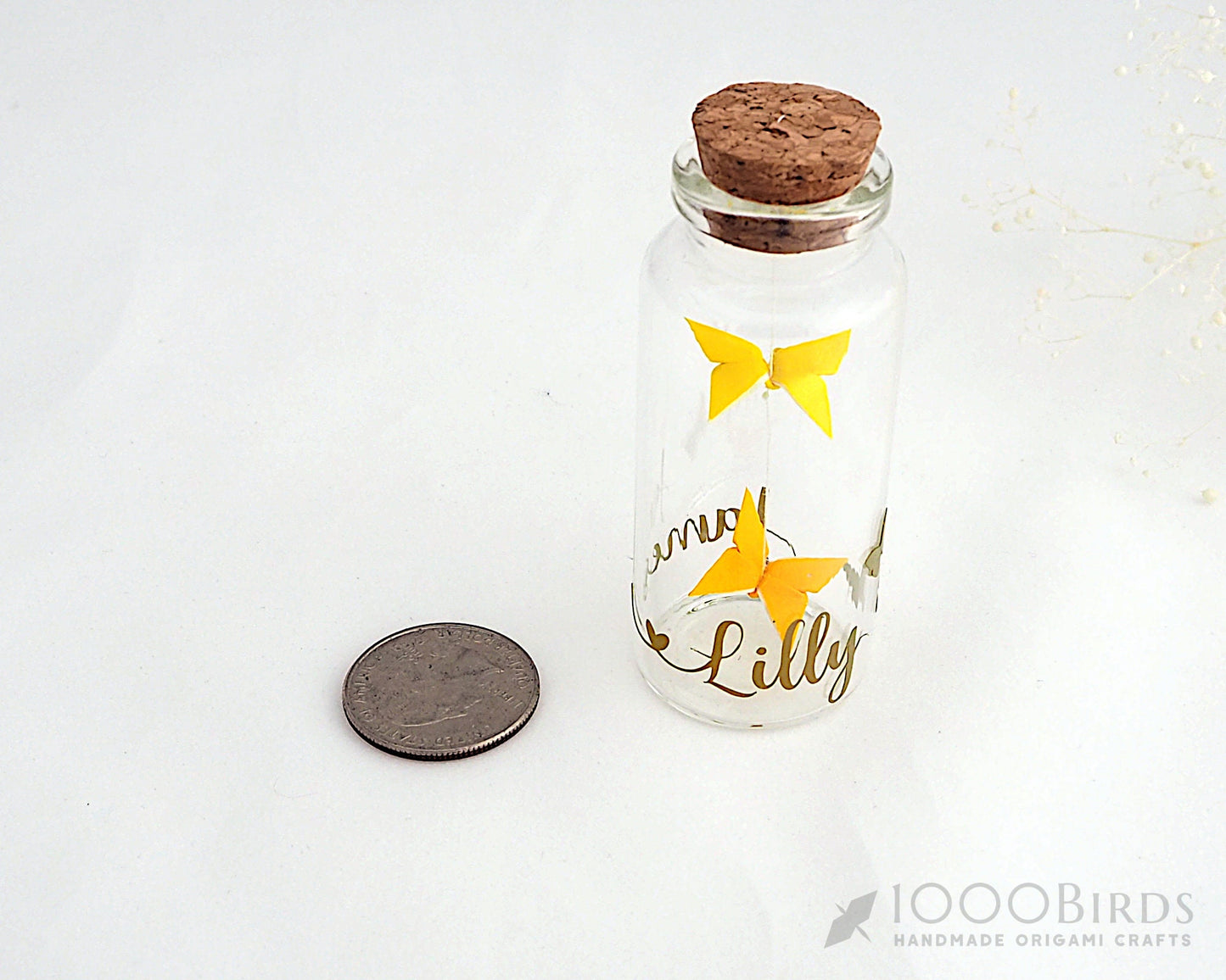 Origami Butterfly, Mini Bottle, Personalized Vinyl, Yellow Butterfly, Personalized Gift, Paper Butterfly, Bridal Shower Gift, Butterfly Gift