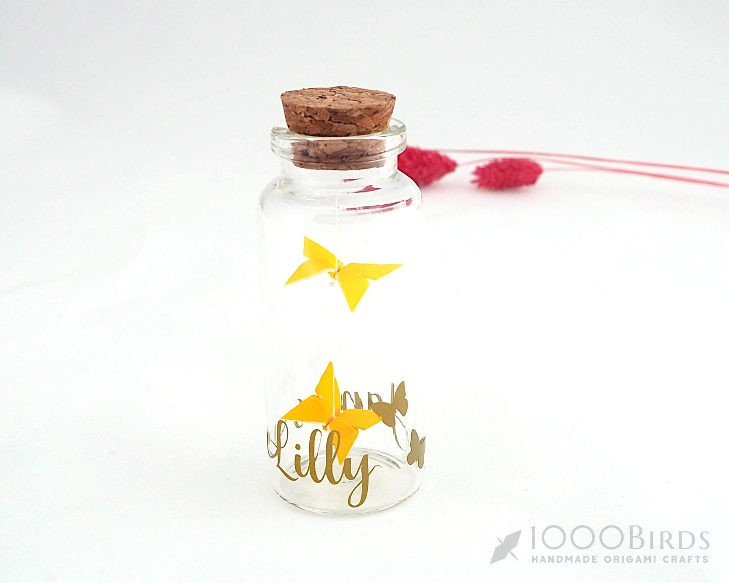 Origami Butterfly, Mini Bottle, Personalized Vinyl, Yellow Butterfly, Personalized Gift, Paper Butterfly, Bridal Shower Gift, Butterfly Gift