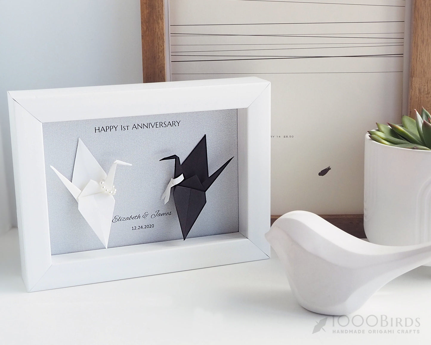 Paper Anniversary Personalized Hand-folded Origami Crane Frame - Unique Gift for Couple's Milestone Moments