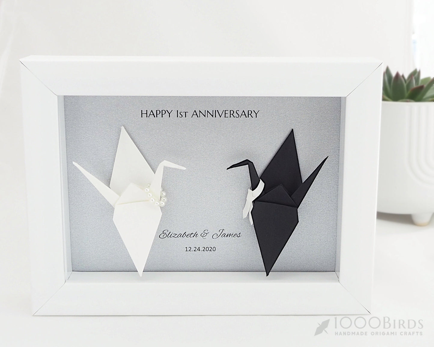 Paper Anniversary Personalized Hand-folded Origami Crane Frame - Unique Gift for Couple's Milestone Moments