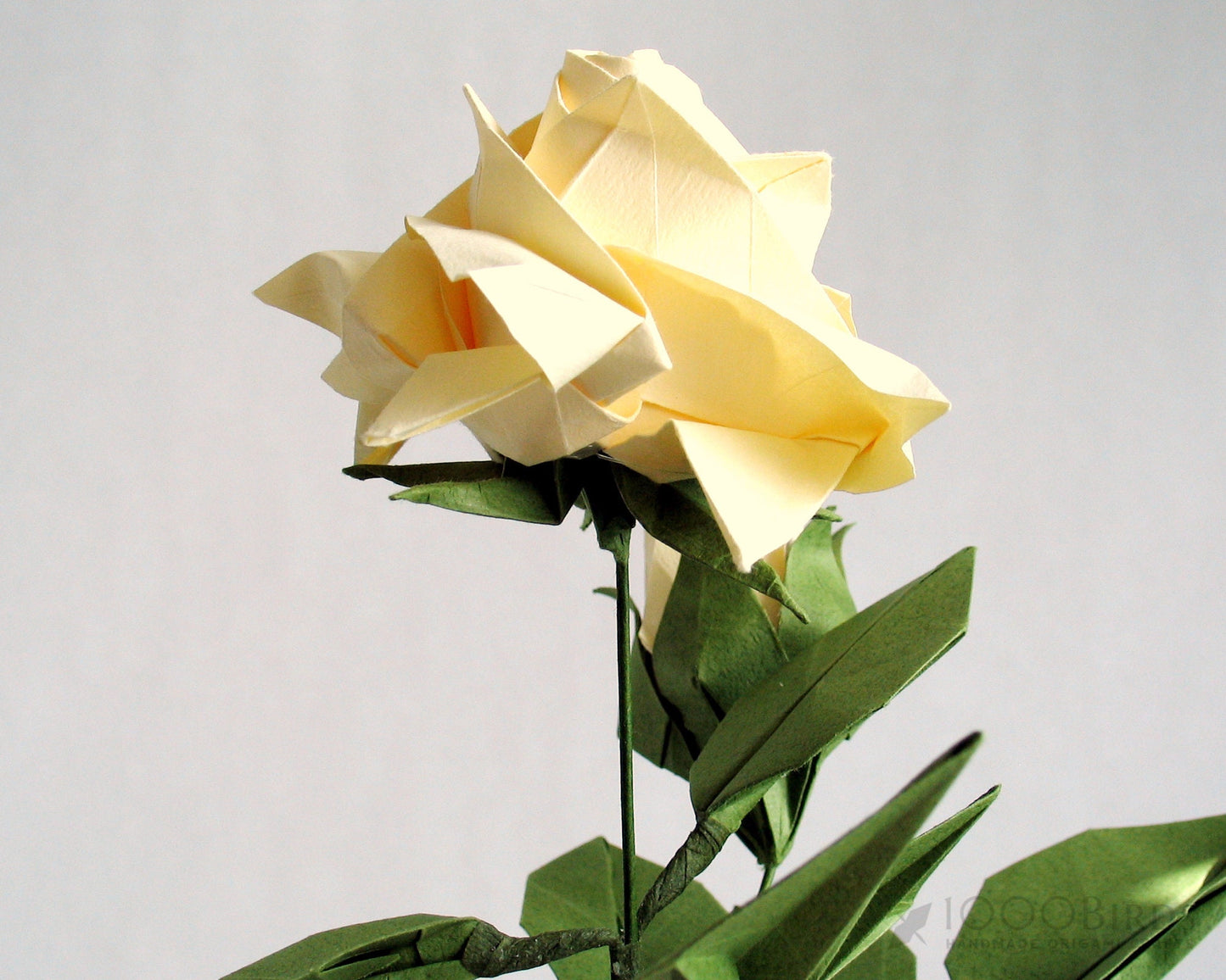 Origami Paper Rose Bouquet, Origami Rosebud Stem, Paper Flowers, Artificial Flora, 2 Long Rose Stems, Paper Leaf Stems, Origami Sculpture