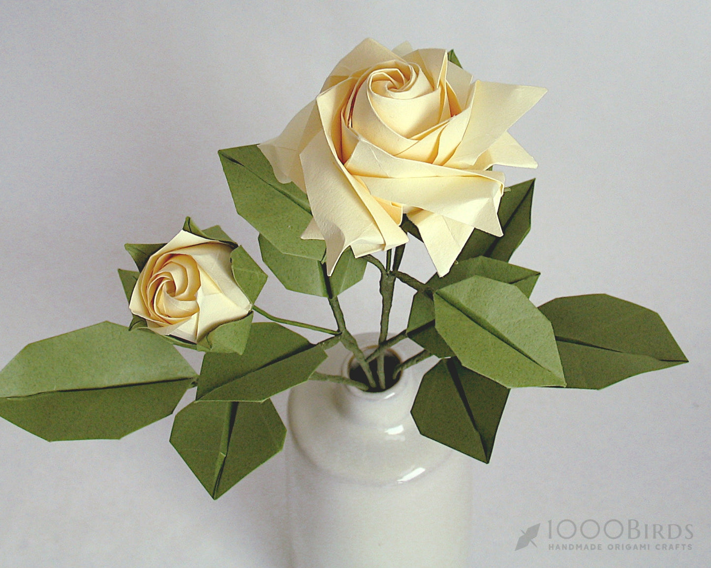 Origami Paper Rose Bouquet, Origami Rosebud Stem, Paper Flowers, Artificial Flora, 2 Long Rose Stems, Paper Leaf Stems, Origami Sculpture