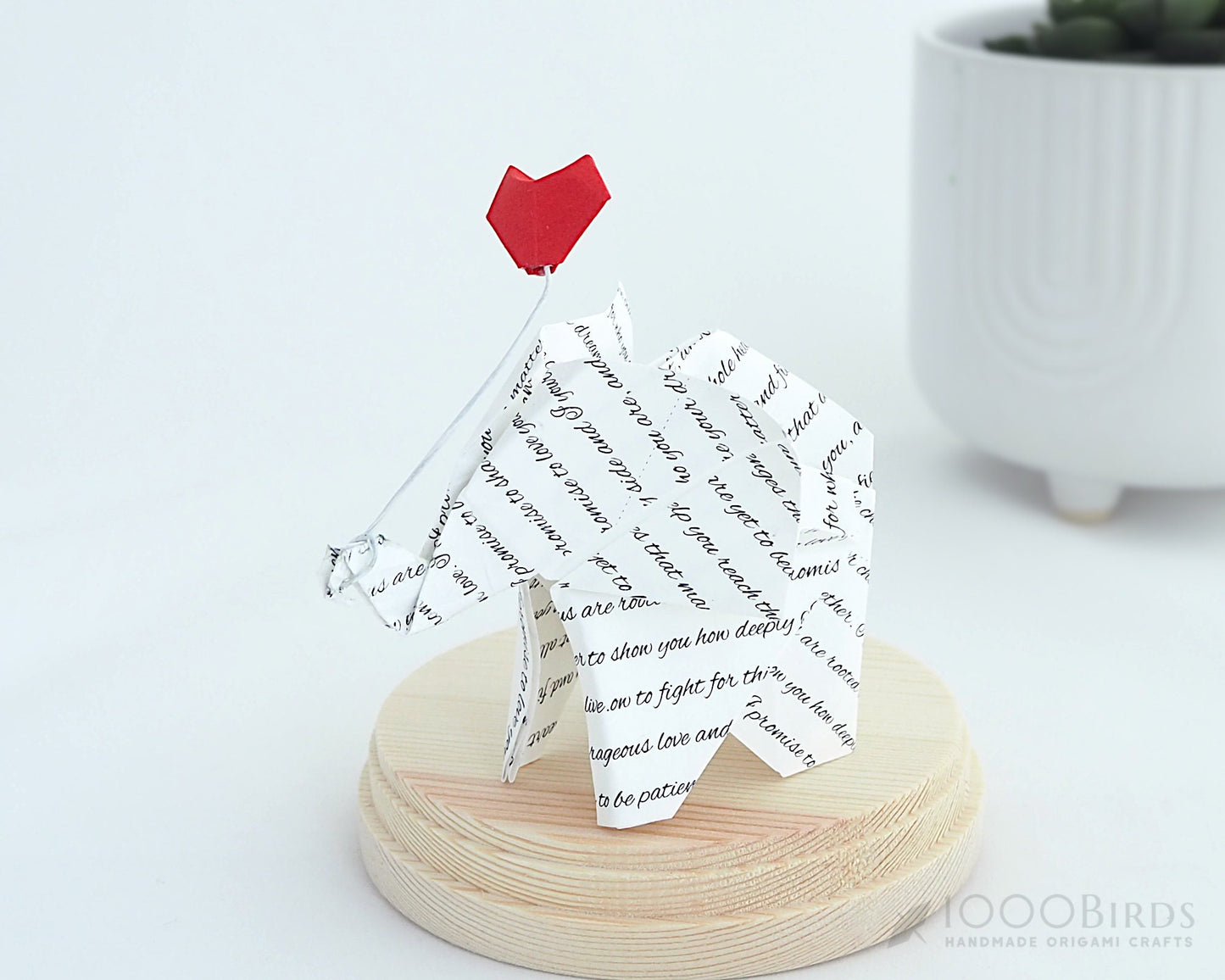 Vow Printed Origami Paper Elephant sculpture in the Glass Cloche for 1st Wedding Anniversary Gift l Paper Anniversary Gift l Tabletop Decor
