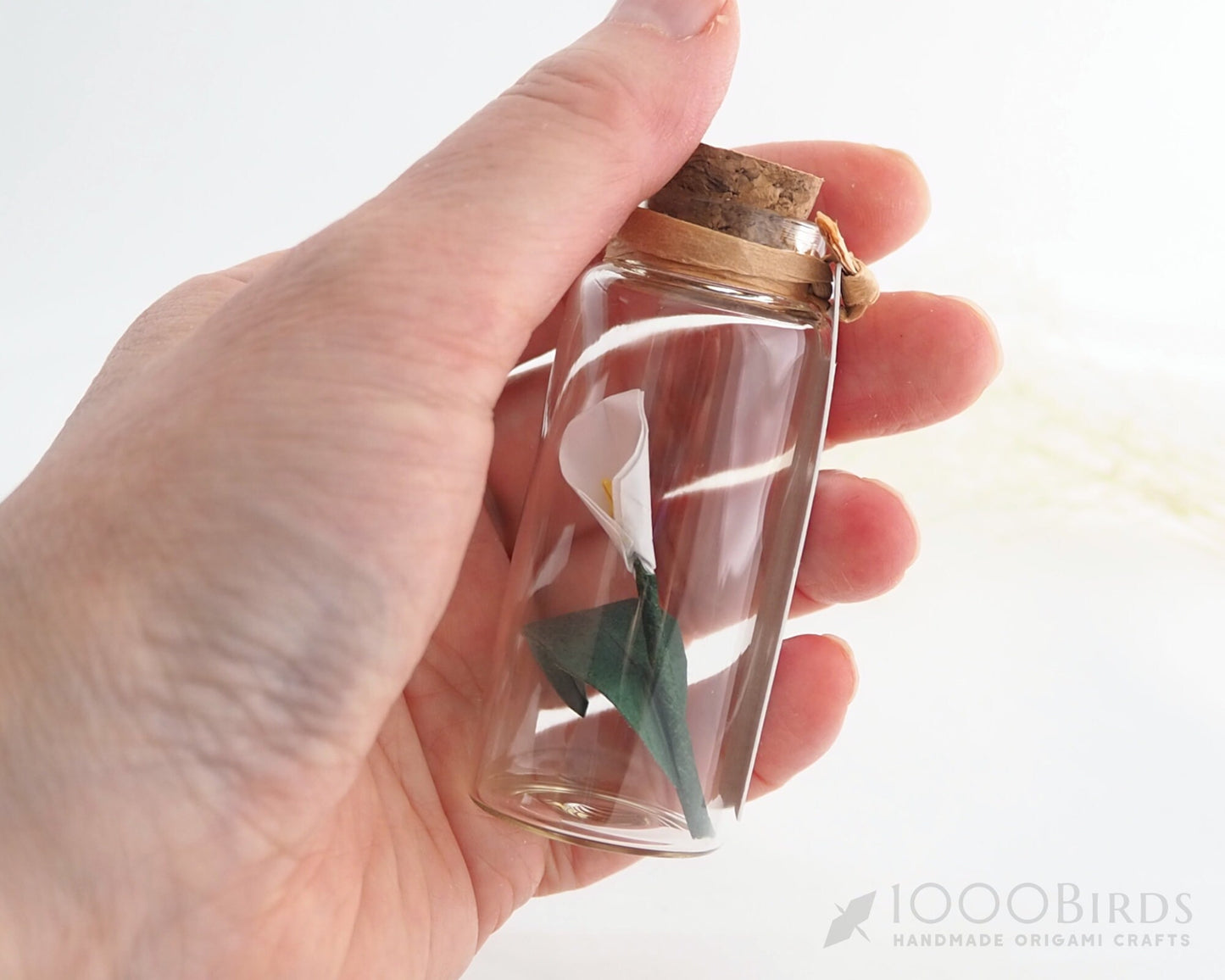 Peace Lily Origami Paper Flower in Mini Bottle, Calla Lily Flower, Sympathy Flower Gift, Personalized Message Tag, Personalized Gift