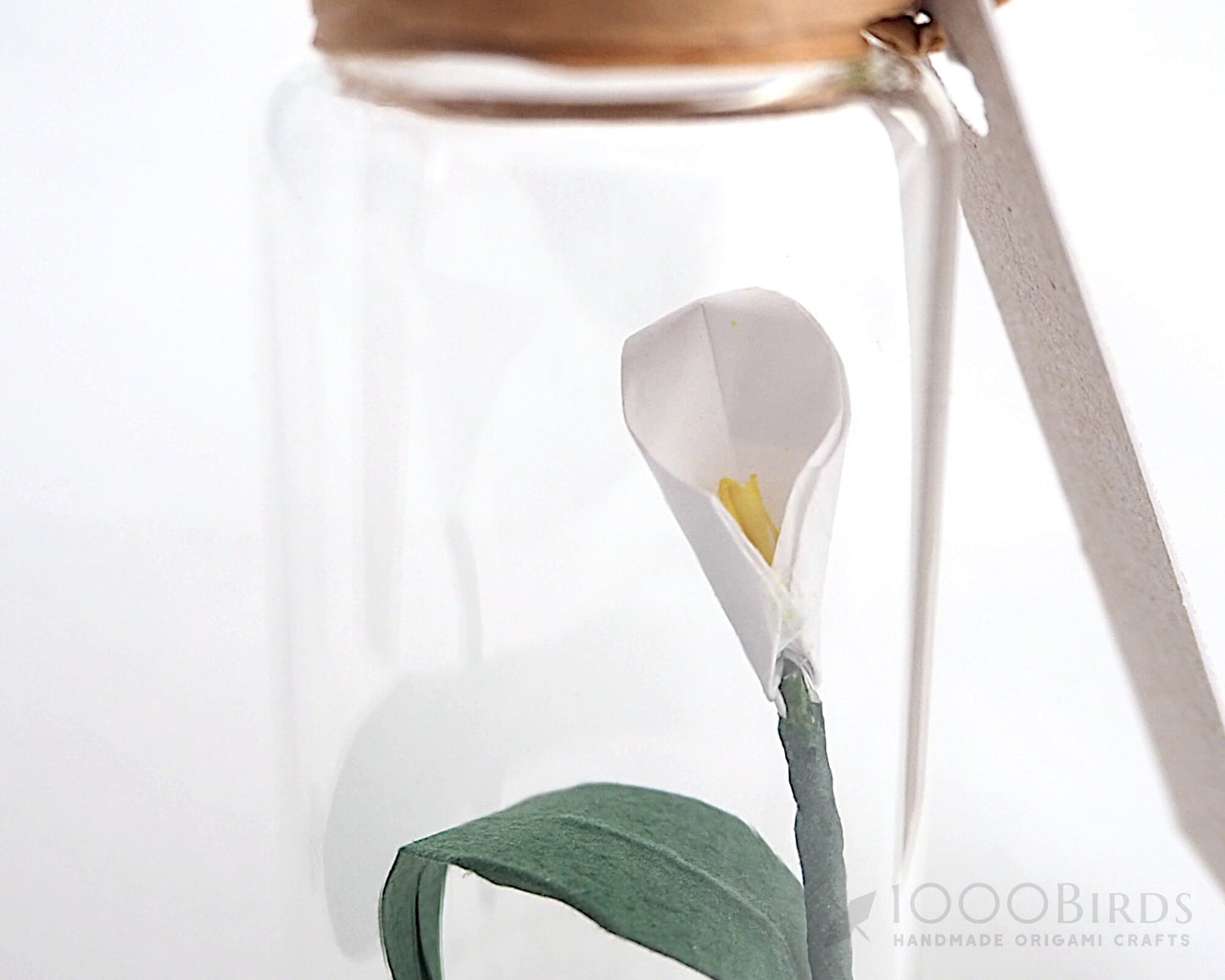 Peace Lily Origami Paper Flower in Mini Bottle, Calla Lily Flower, Sympathy Flower Gift, Personalized Message Tag, Personalized Gift