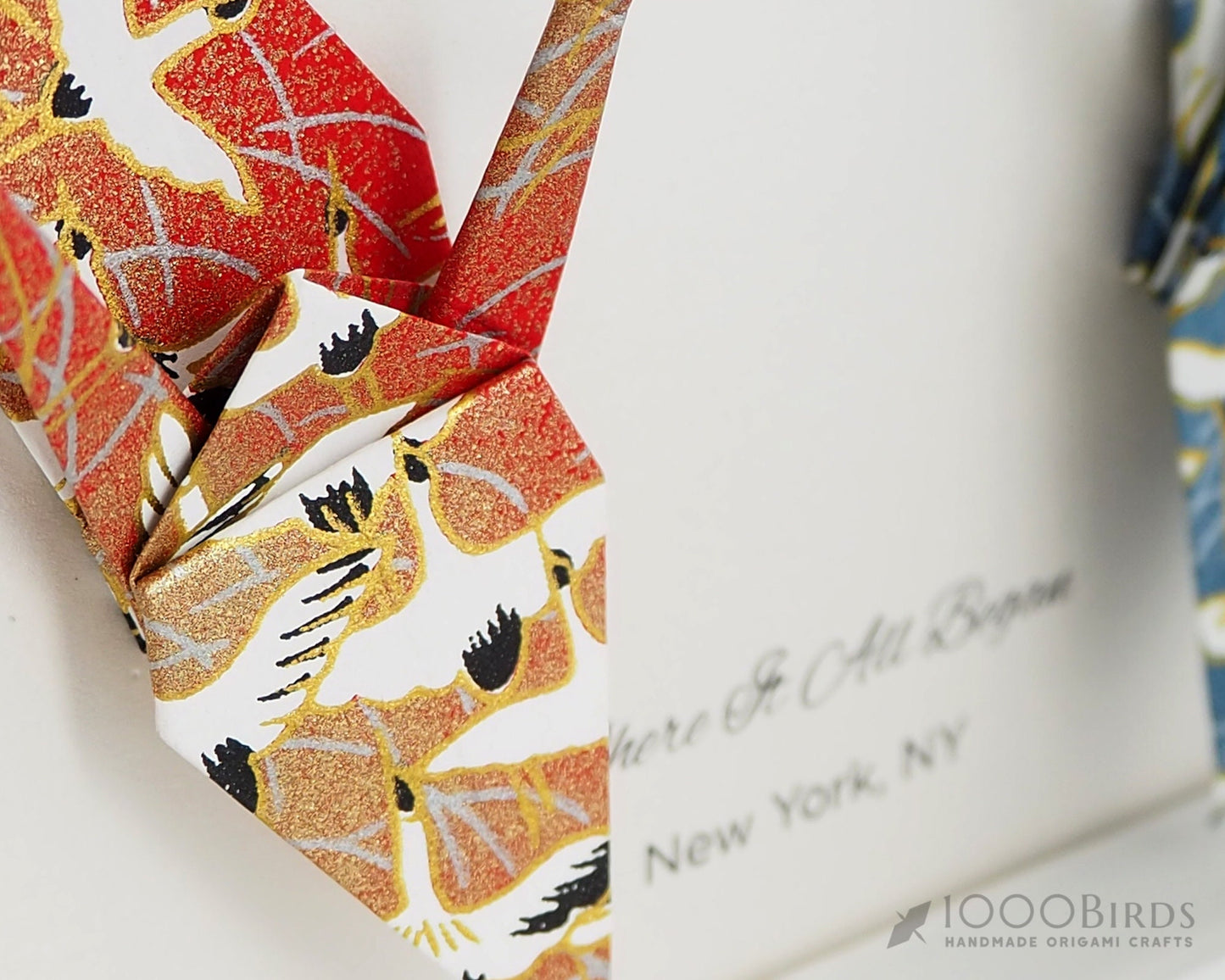 Hand Printed Japanese Crane Washi Paper 1 Year Anniversary Gift Art, Unique Wedding Gift, Personalized Gift, Paper Anniversary Gift for Him