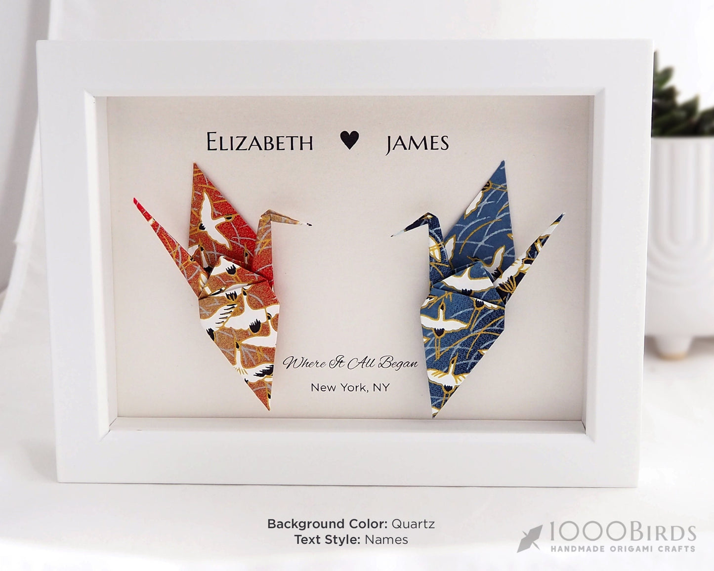 Hand Printed Japanese Crane Washi Paper 1 Year Anniversary Gift Art, Unique Wedding Gift, Personalized Gift, Paper Anniversary Gift for Him