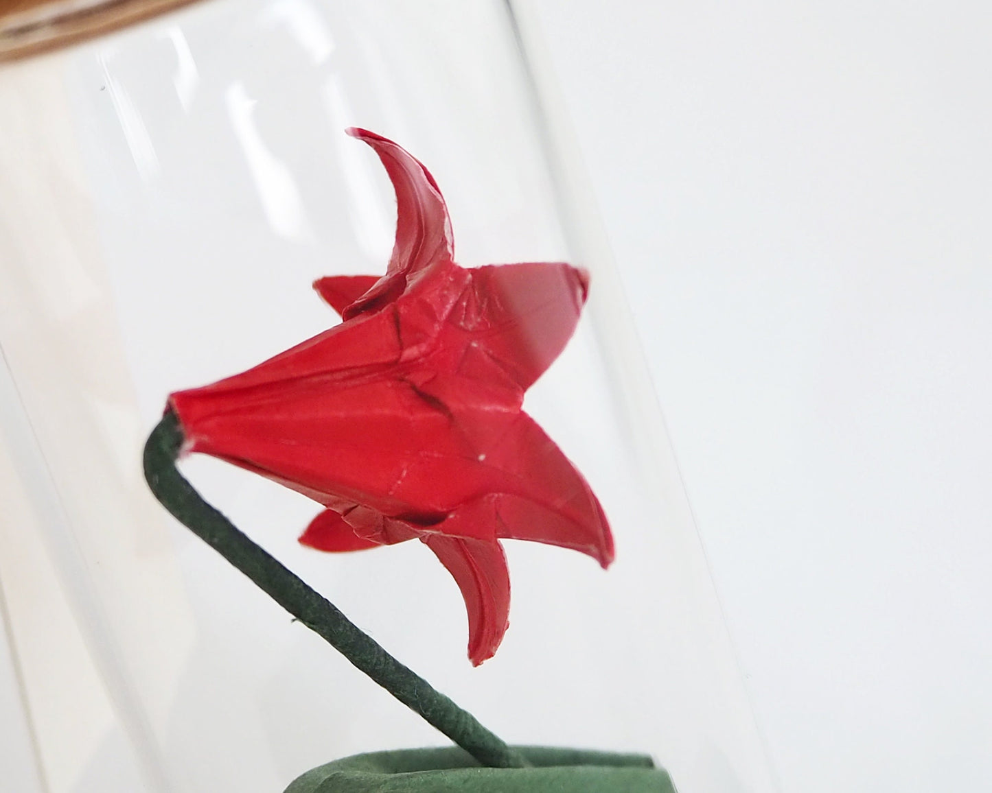 Red Lily Origami Paper Flower in Mini Bottle, UNique Handmade Gift, Personalized Christmas Ornament, Valentine's Day Gift for Her