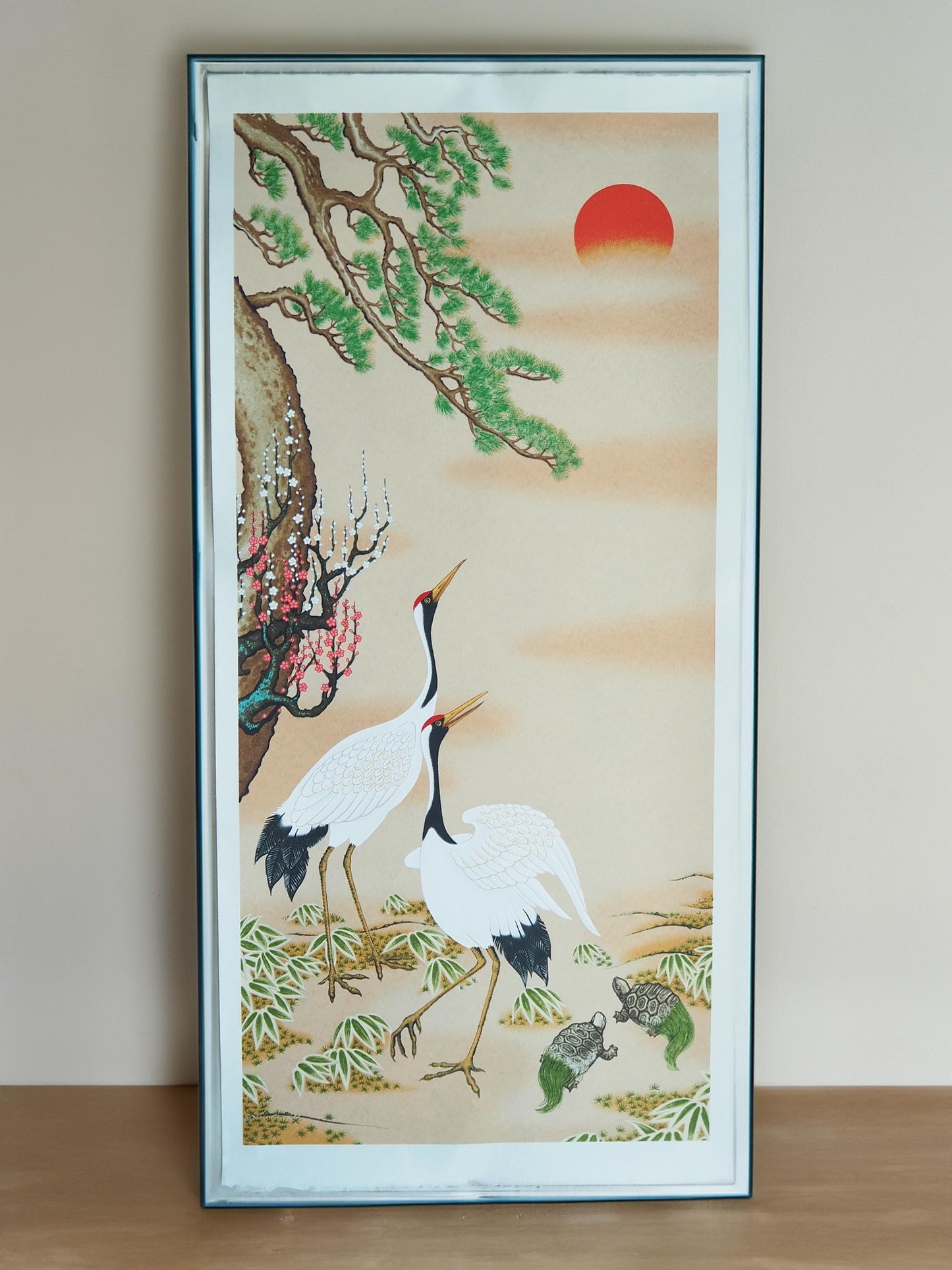 Pine, Bamboo, Plum Flower, Crane & Turtle Washi Art Print (Unframed) | Japanese Zen Decor for Asian Culture Lovers