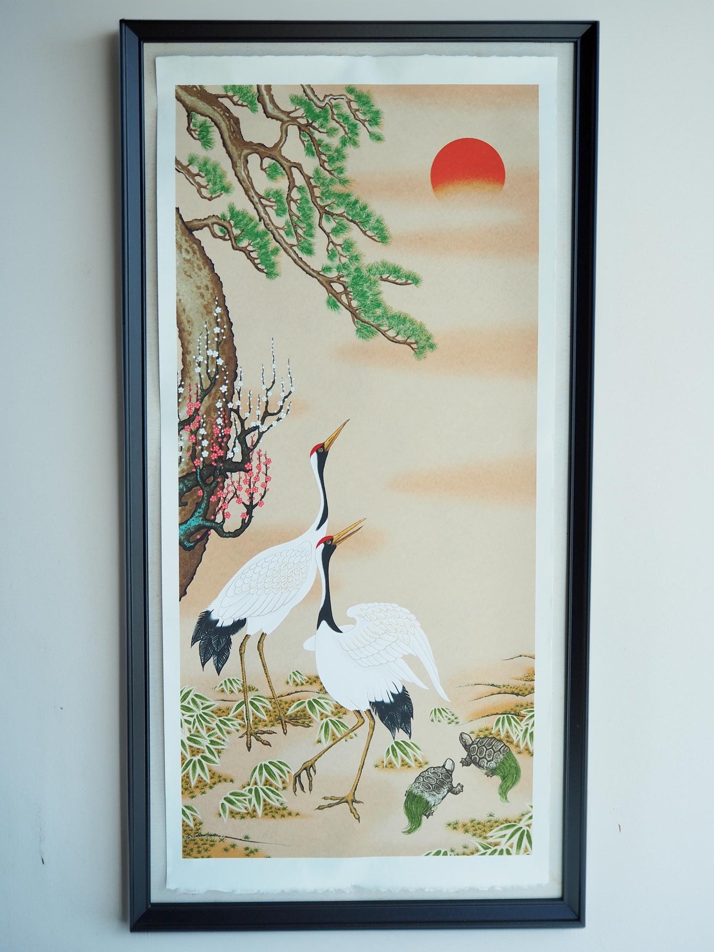 Pine, Bamboo, Plum Flower, Crane & Turtle Washi Art Print (Unframed) | Japanese Zen Decor for Asian Culture Lovers