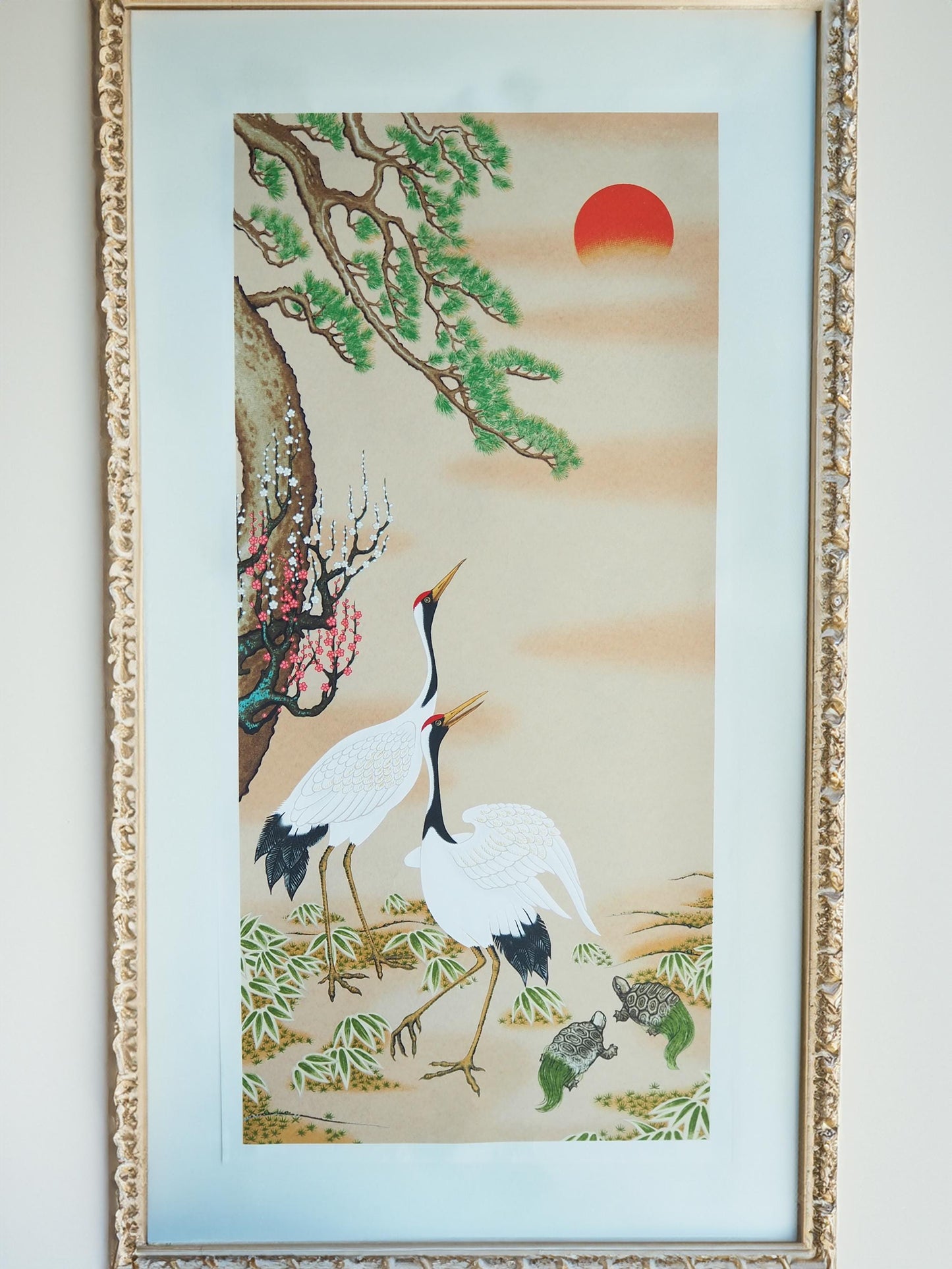 Pine, Bamboo, Plum Flower, Crane & Turtle Washi Art Print (Unframed) | Japanese Zen Decor for Asian Culture Lovers