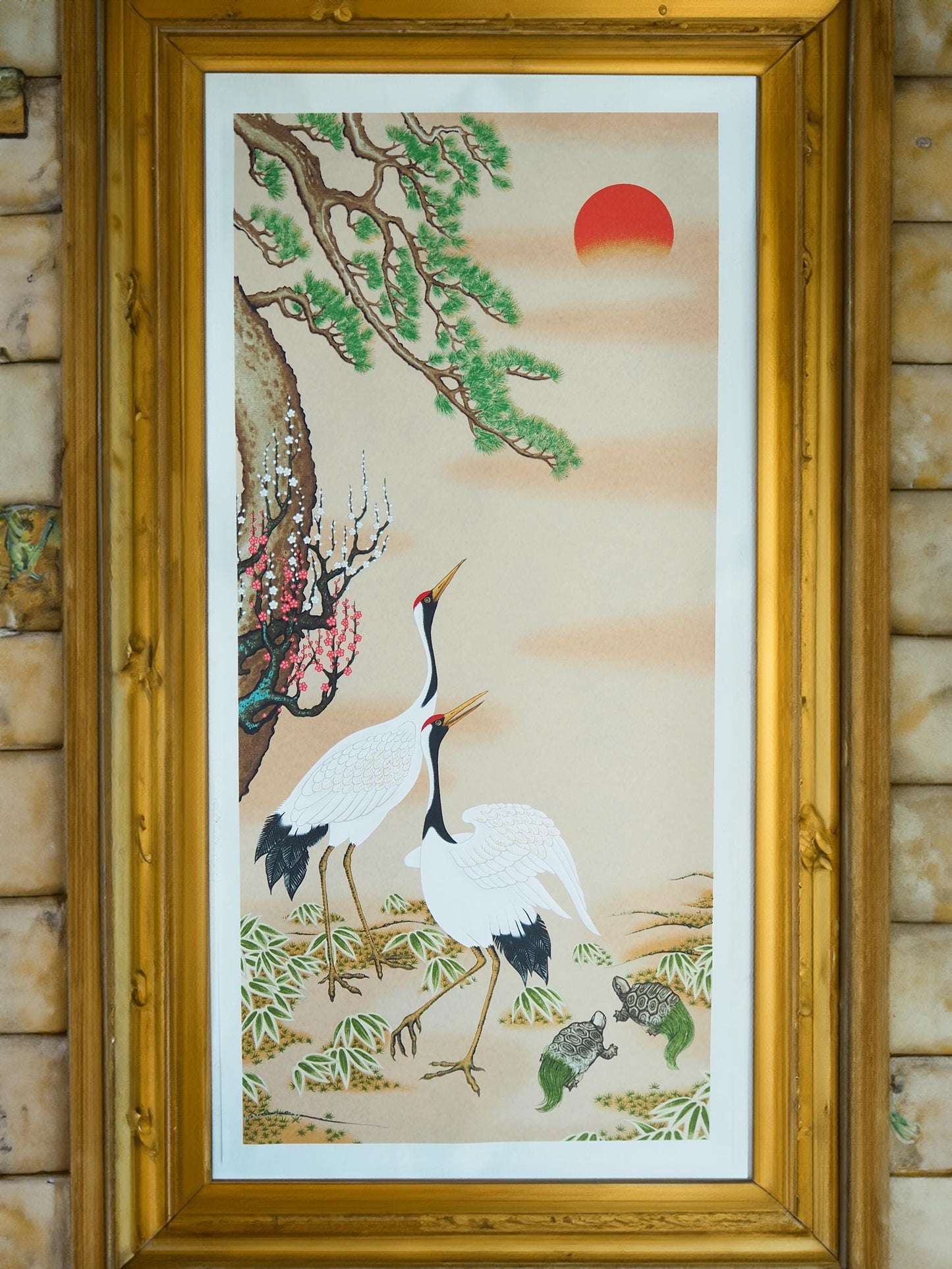 Pine, Bamboo, Plum Flower, Crane & Turtle Washi Art Print (Unframed) | Japanese Zen Decor for Asian Culture Lovers