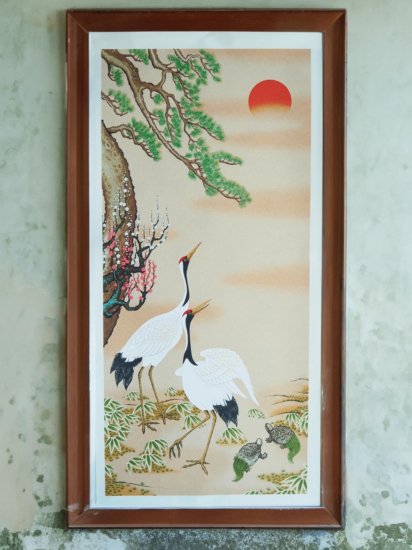 Pine, Bamboo, Plum Flower, Crane & Turtle Washi Art Print (Unframed) | Japanese Zen Decor for Asian Culture Lovers