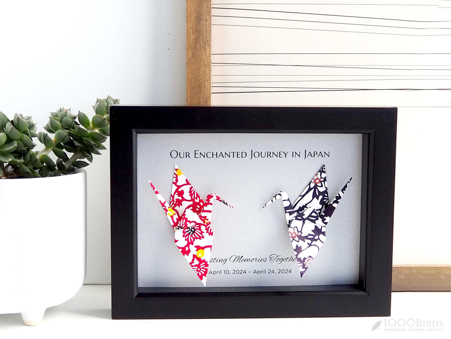 Modern Patterns Framed Origami Crane Art | A Memorable Japan Trip Keepsake for Couple