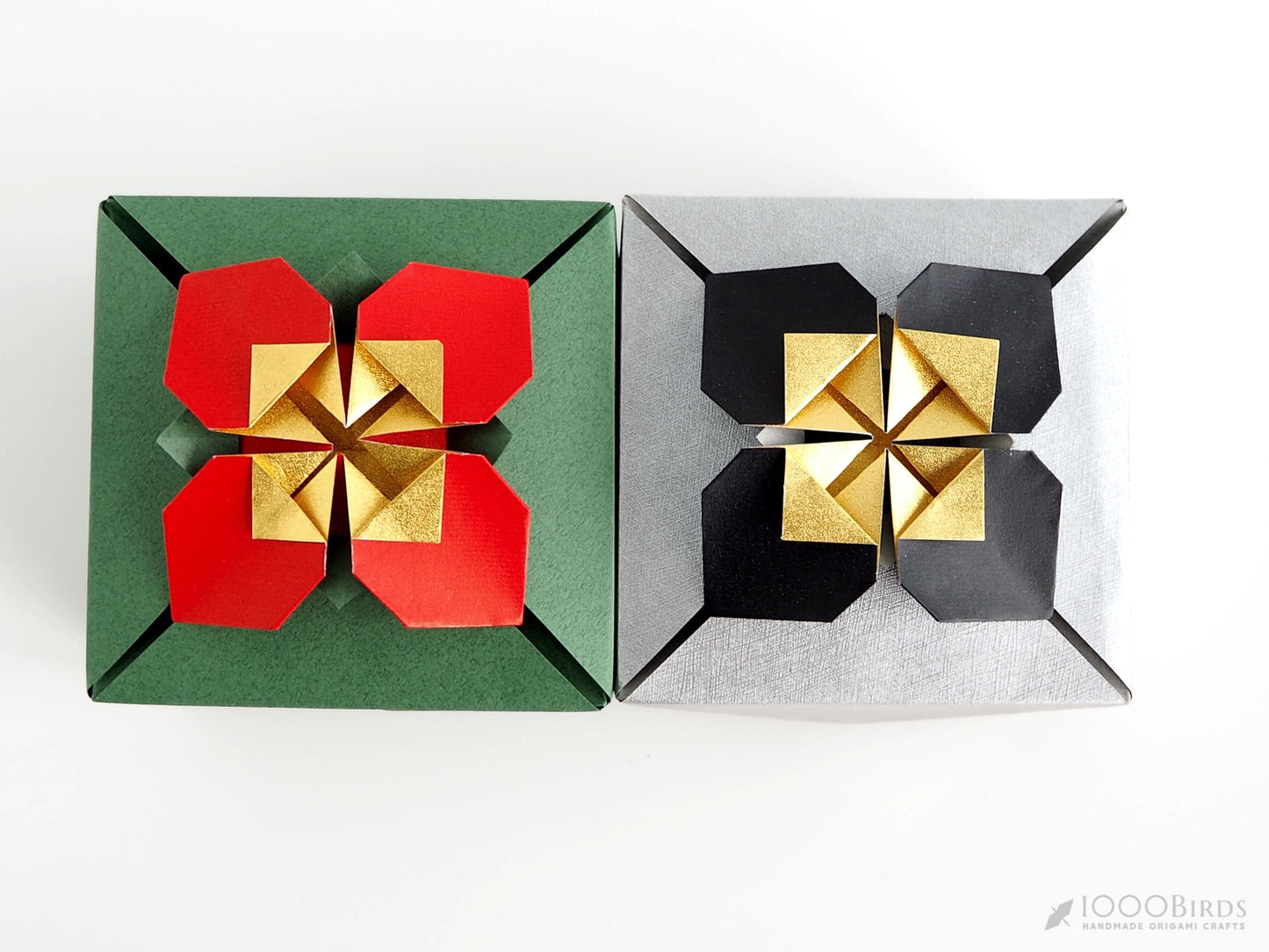 Eco-Friendly Christmas Gift Boxes – Red and Green or Gold, Silver and Black – Handcrafted Japanese Origami Box – For Holiday Gifts & Jewelry