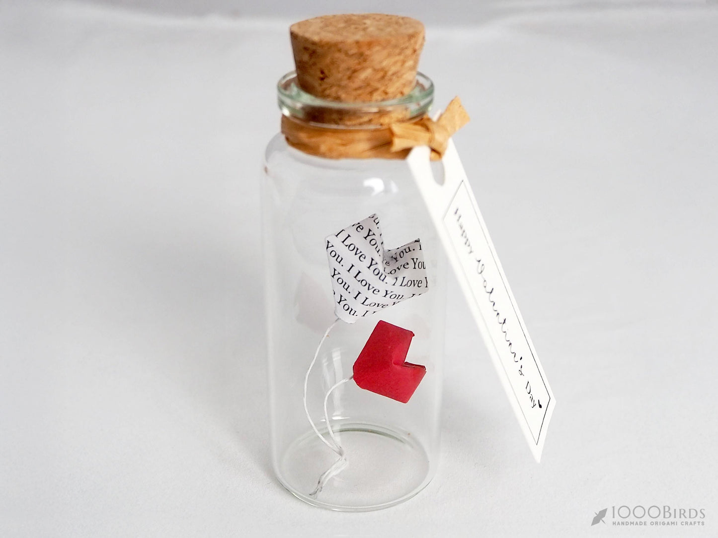 Valentine's Day Gift with Solid Red and "I Love You" Text-Printed Origami Heart Balloons in Mini Bottle